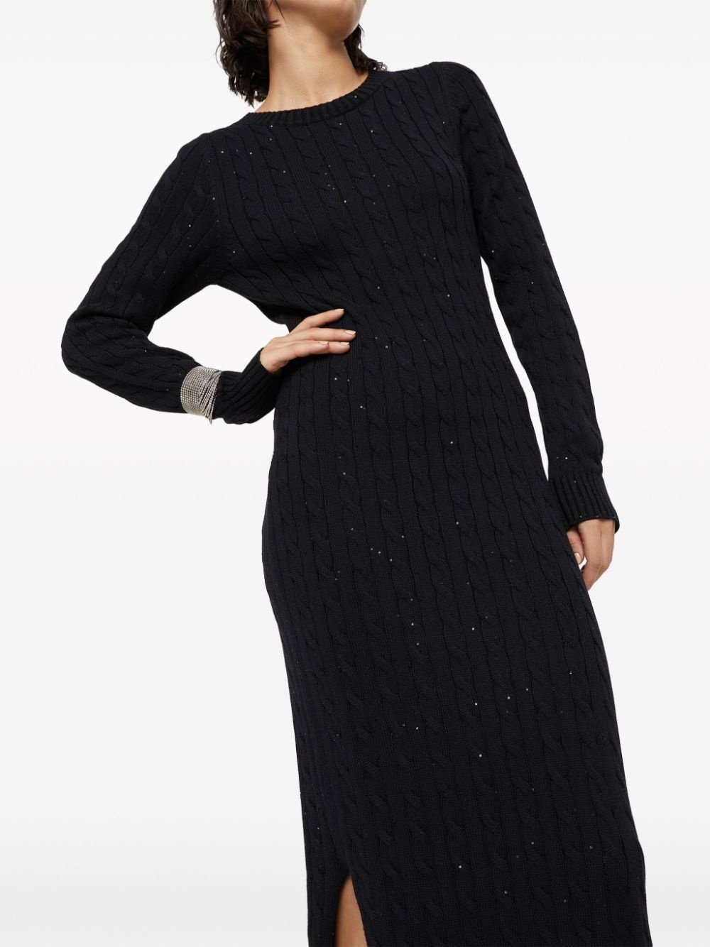 sequin-embellished cable-knit dress - 6