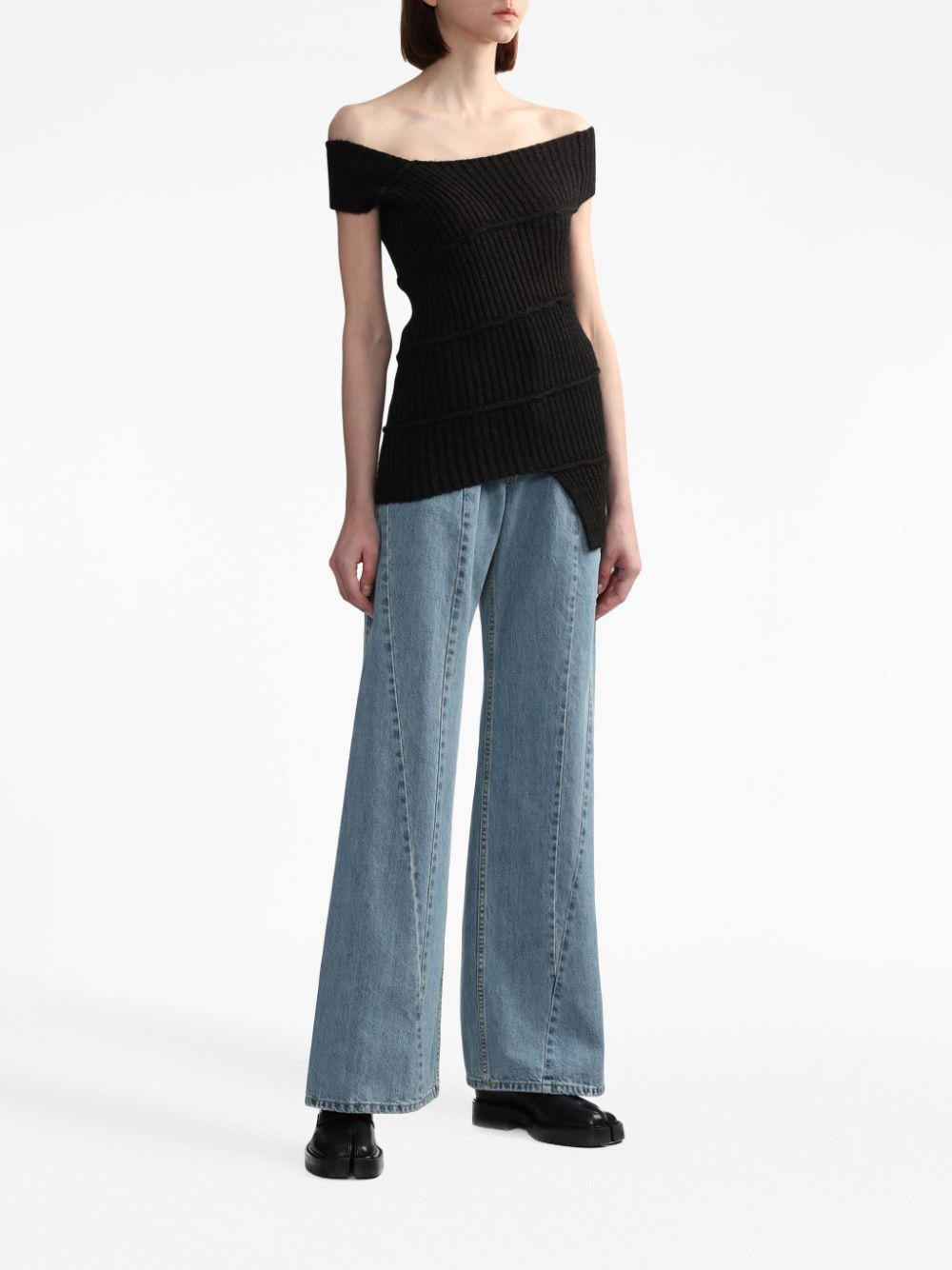 off-shoulder asymmetric knitted top - 2