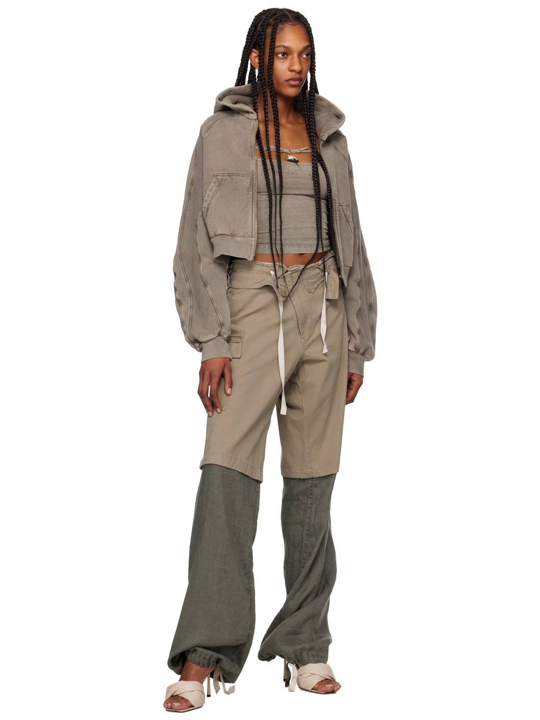 Gray & Khaki Baggy Cargo Pants - 4