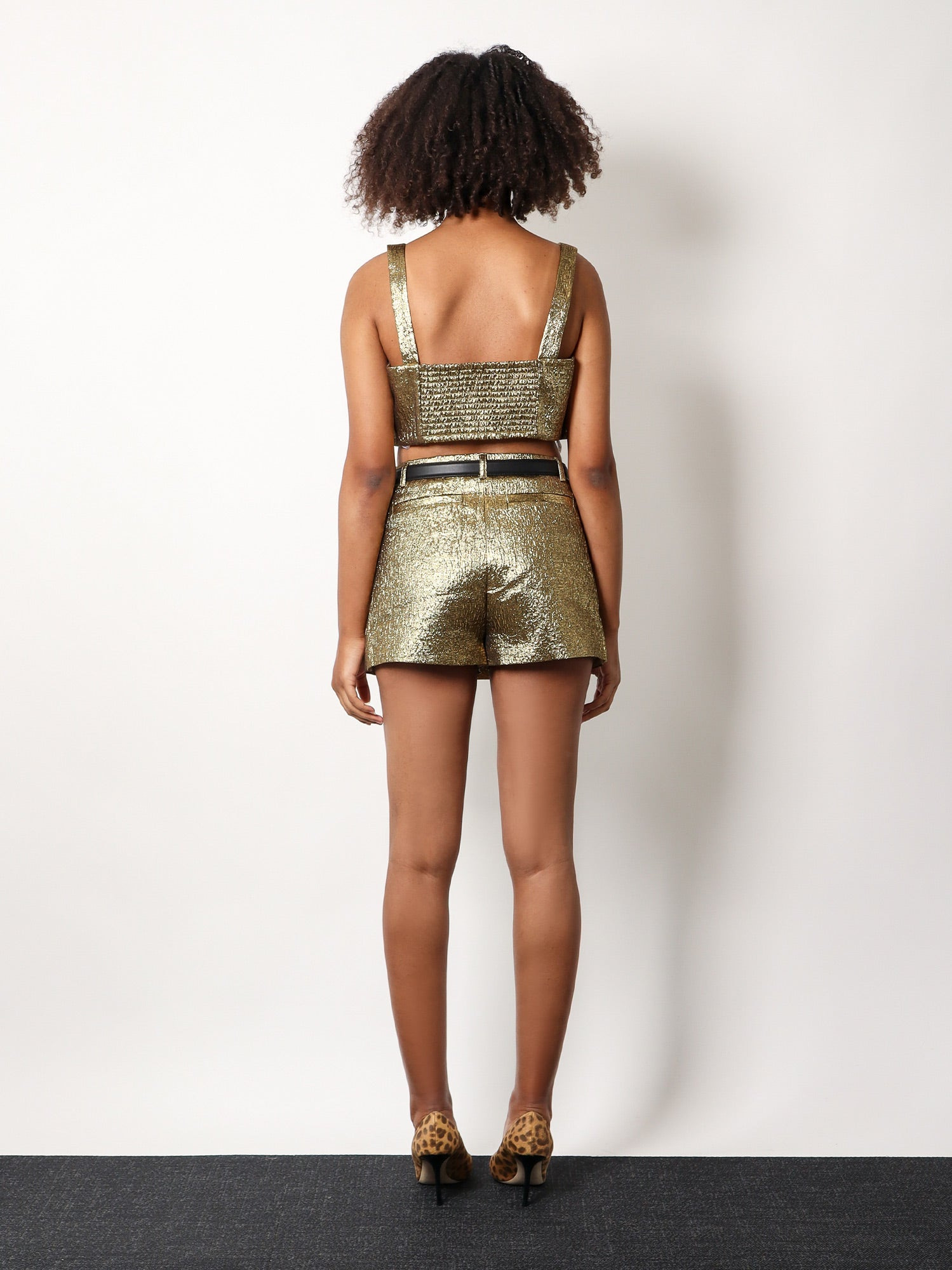 Self Portrait Gold Metallic Fabric Top - 3