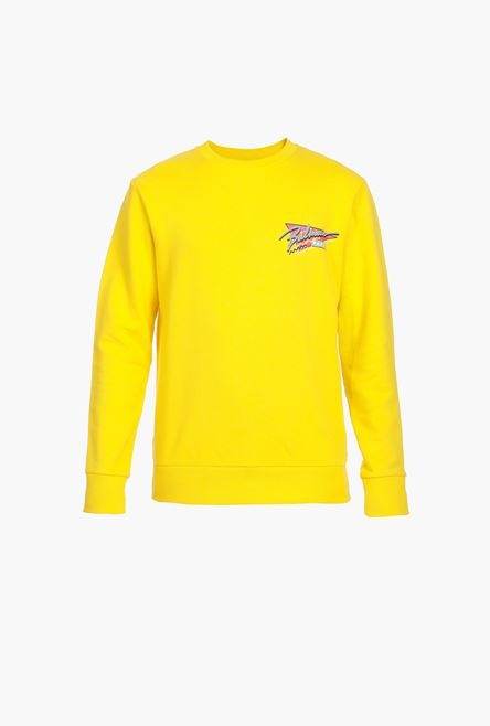 Yellow cotton sweatshirt with multicolor Balmain Paris logo print - 1
