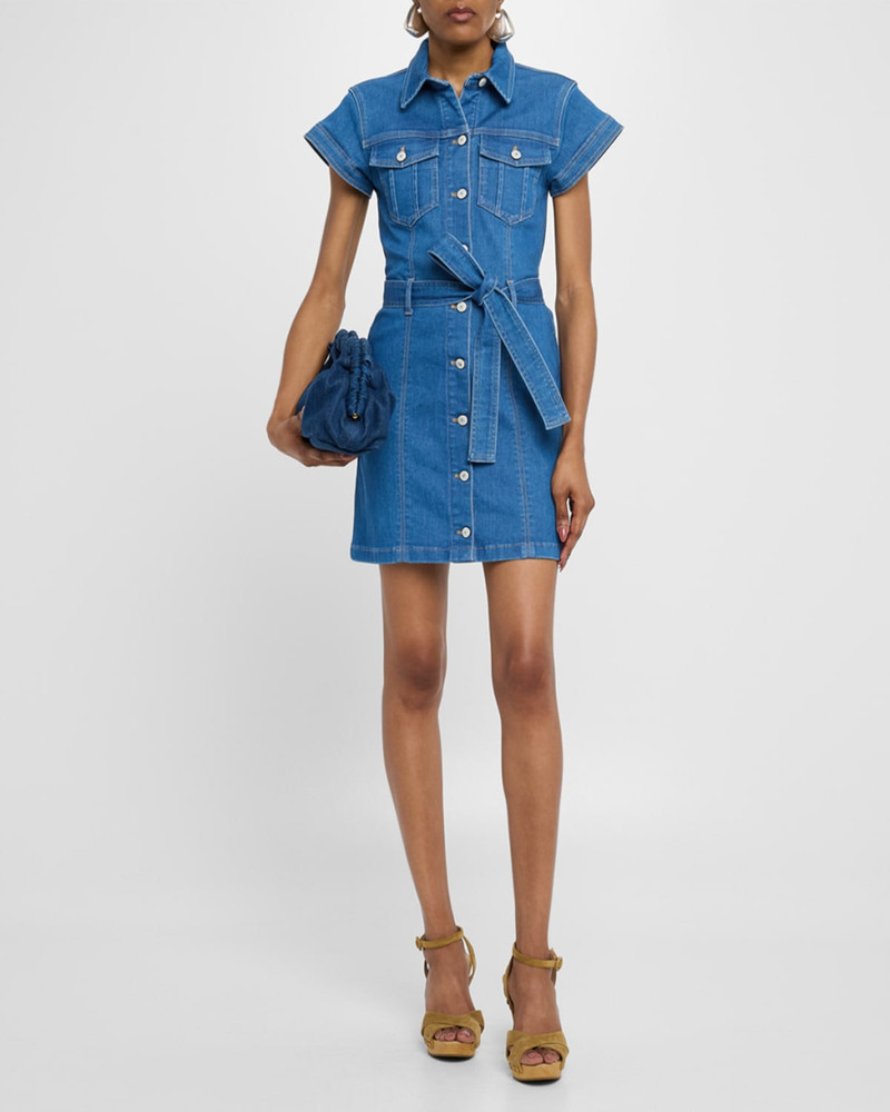 Cinq à Sept Tie Belted Short-Sleeve Denim Mini Dress outlook