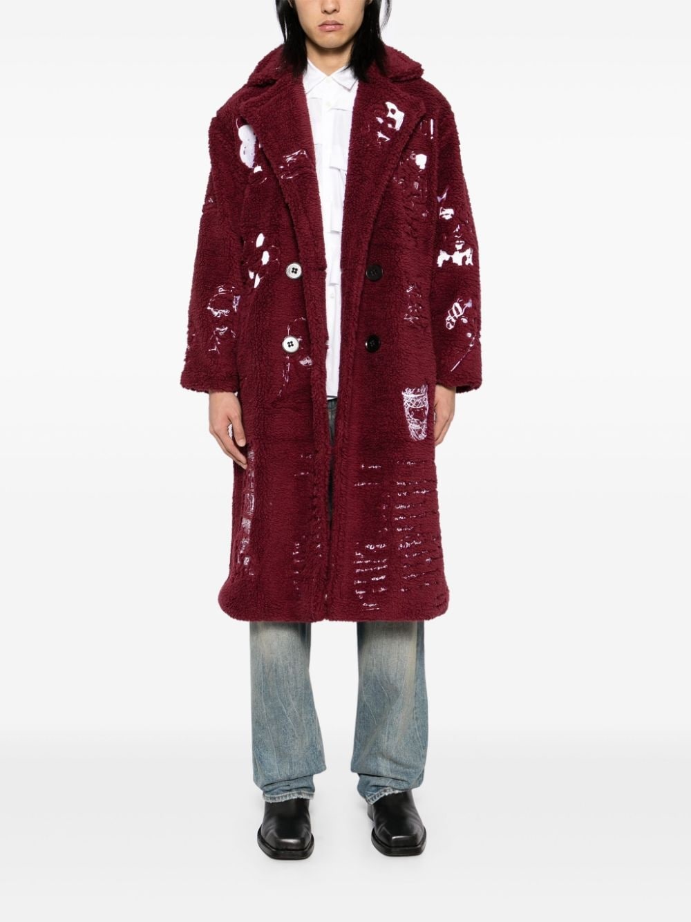 graphic embroidery double-breasted coat - 2