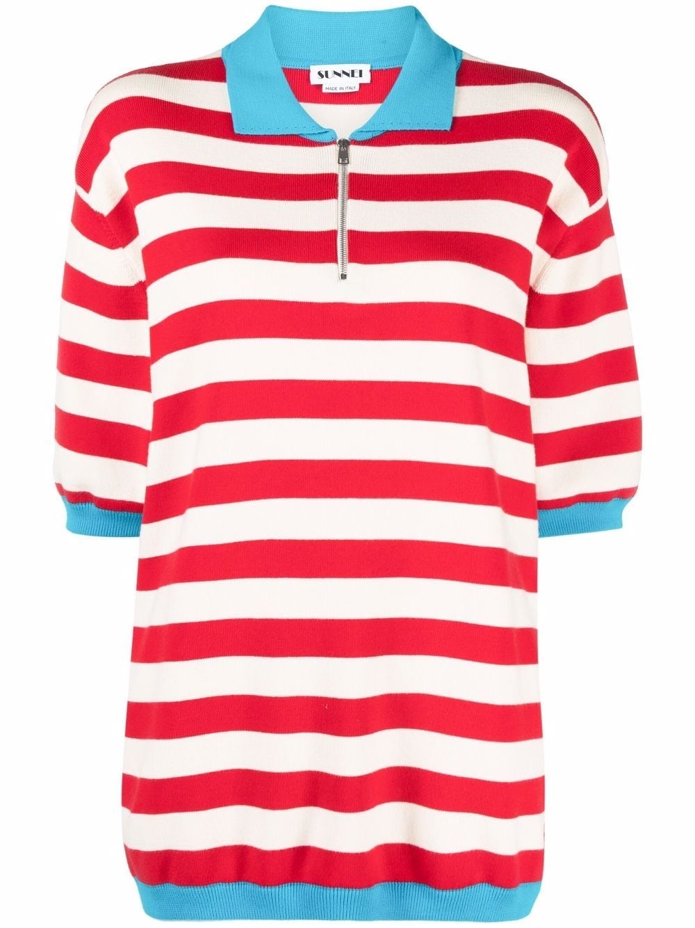 striped short-zip polo shirt - 1