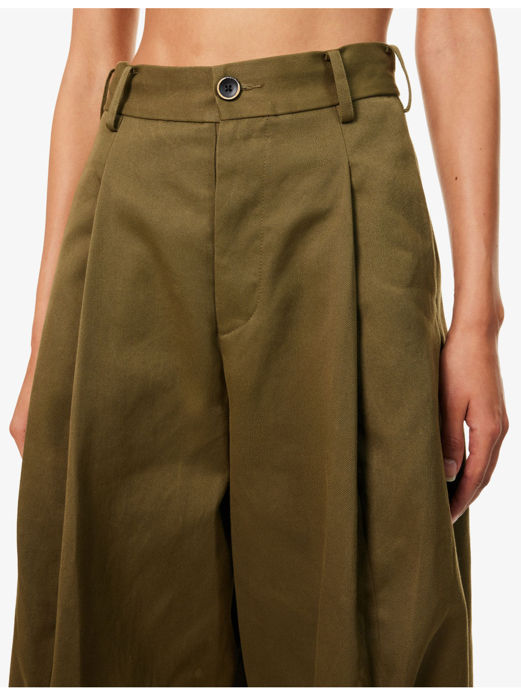 Pleated Wide-Leg Cotton Trousers - 5