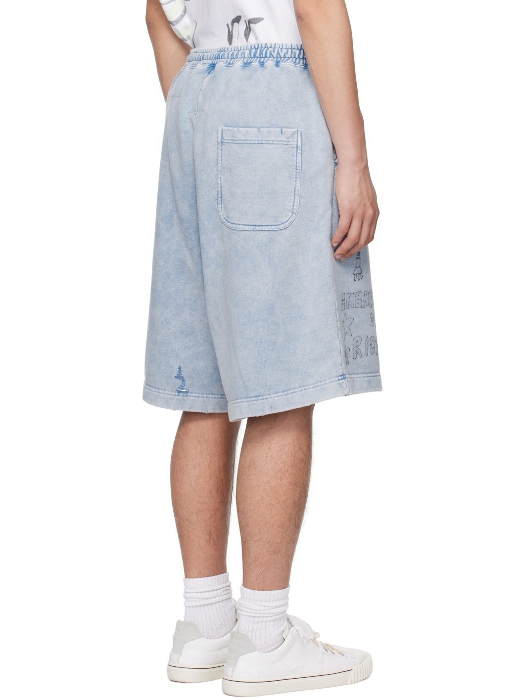 Blue Bleached Graffiti Print Sweat Shorts - 3