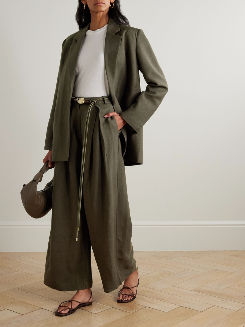 FAITHFULL Astrid pleated woven wide-leg pants Dark green outlook
