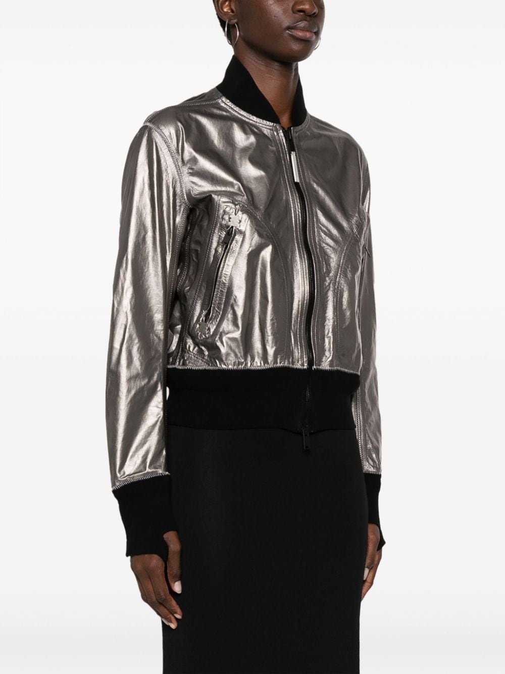 metallic leather bomber jaclet - 3