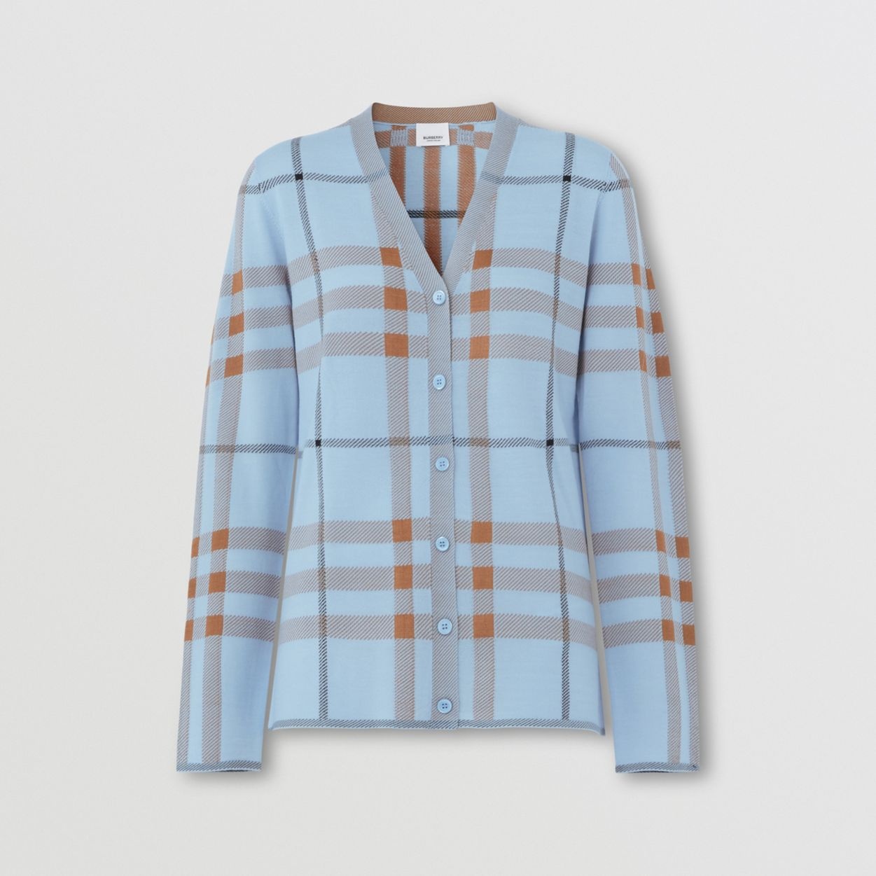 Check Intarsia Wool Silk Cotton Cardigan - 1