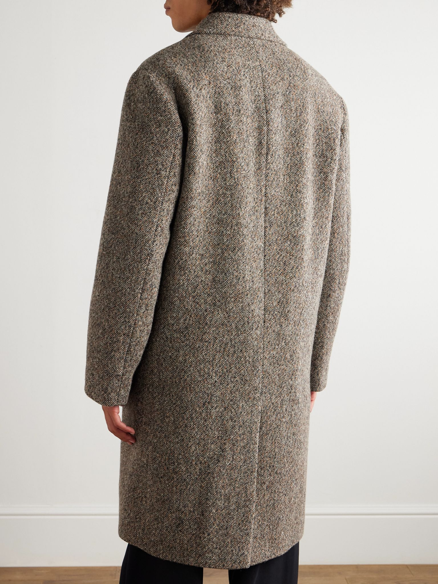 Wool-Blend Tweed Overcoat Light brown - 4