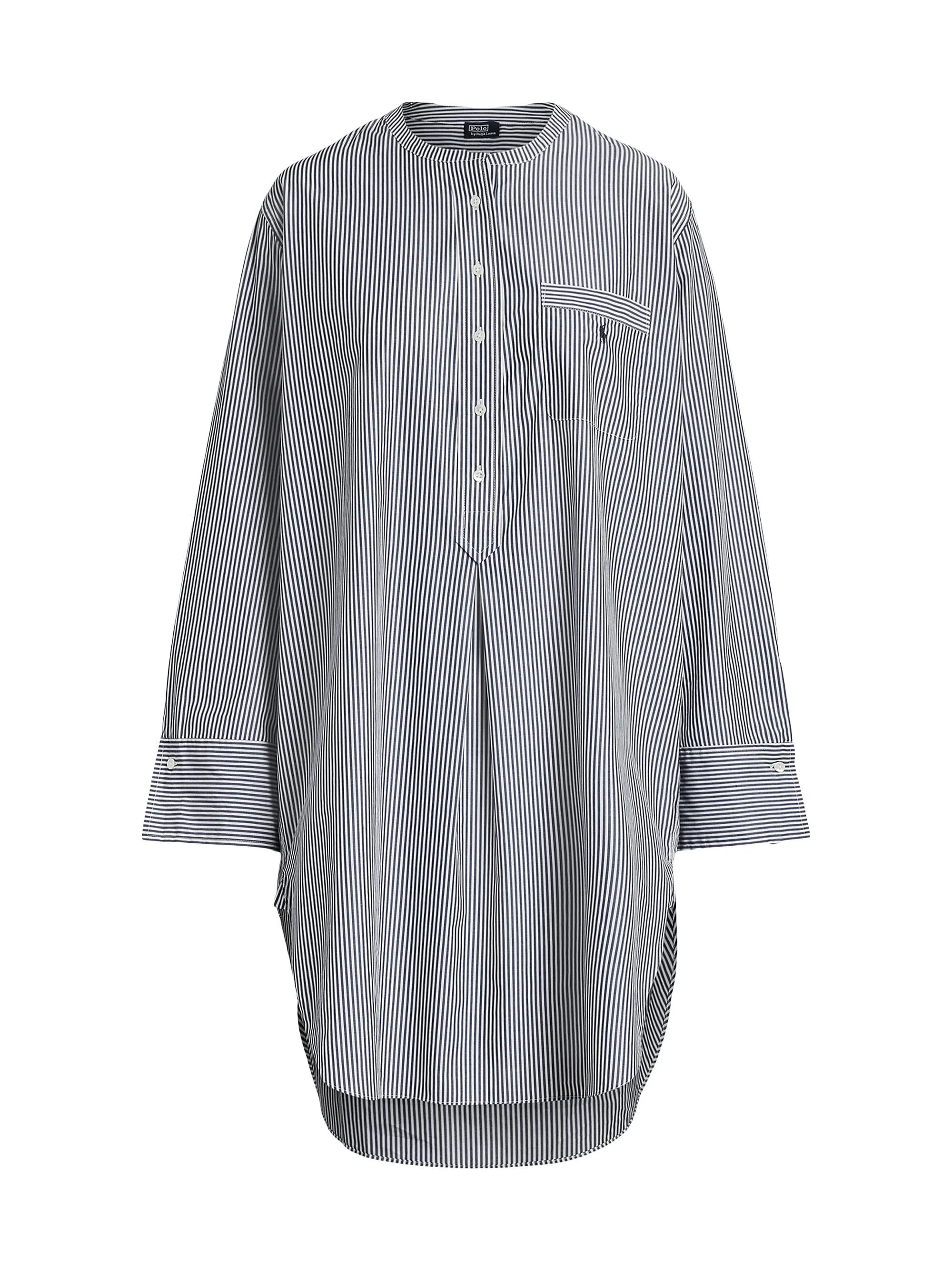 Women's Striped Cotton Sleep Shirt - White Cloud Beacon Blue - 1