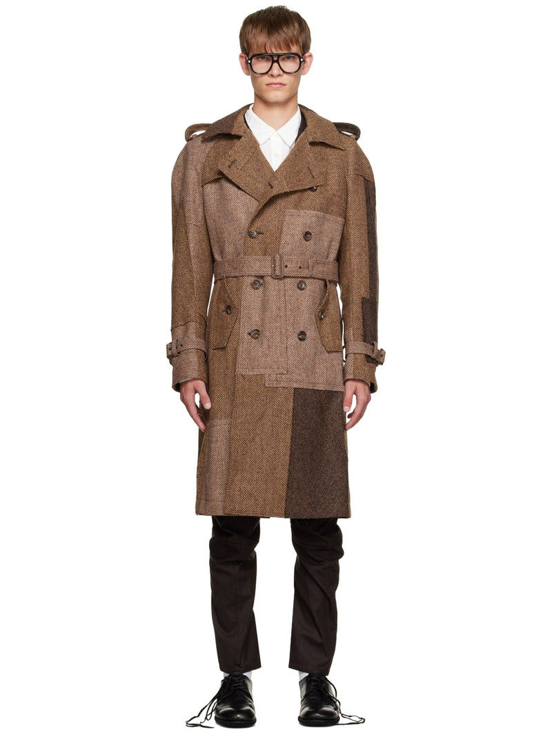 herringbone double-breasted wool coat - 1