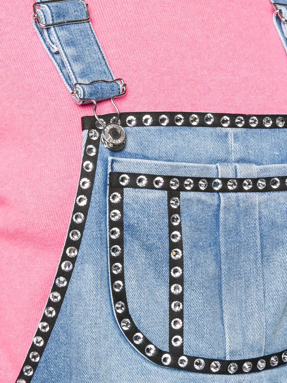 crystal-embellished denim dungarees - 5