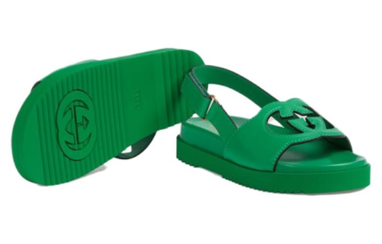 (WMNS) Gucci Interlocking G Leather Sandals 'Green' 738687-US000-3727 - 5