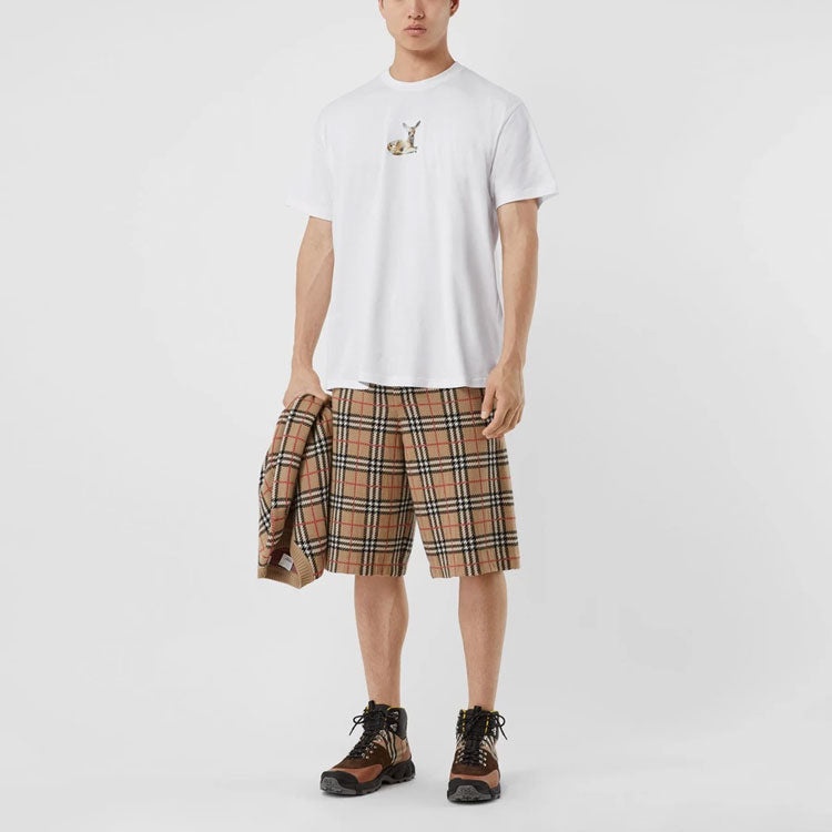 Burberry Deer Print Cotton Oversized Deerlet Printing Male White 80223701 - 4