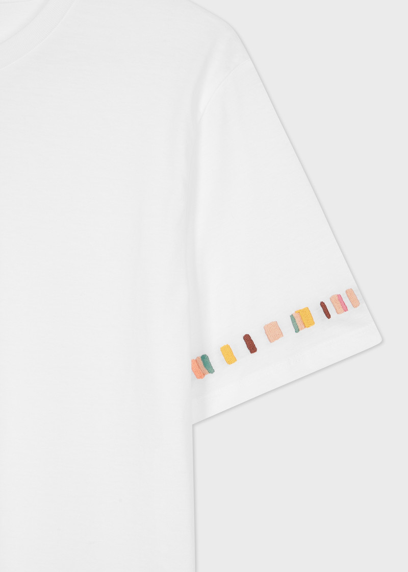 Paul Smith Women's White 'Swirl' Stripe Sleeve Embroidered T-Shirt outlook