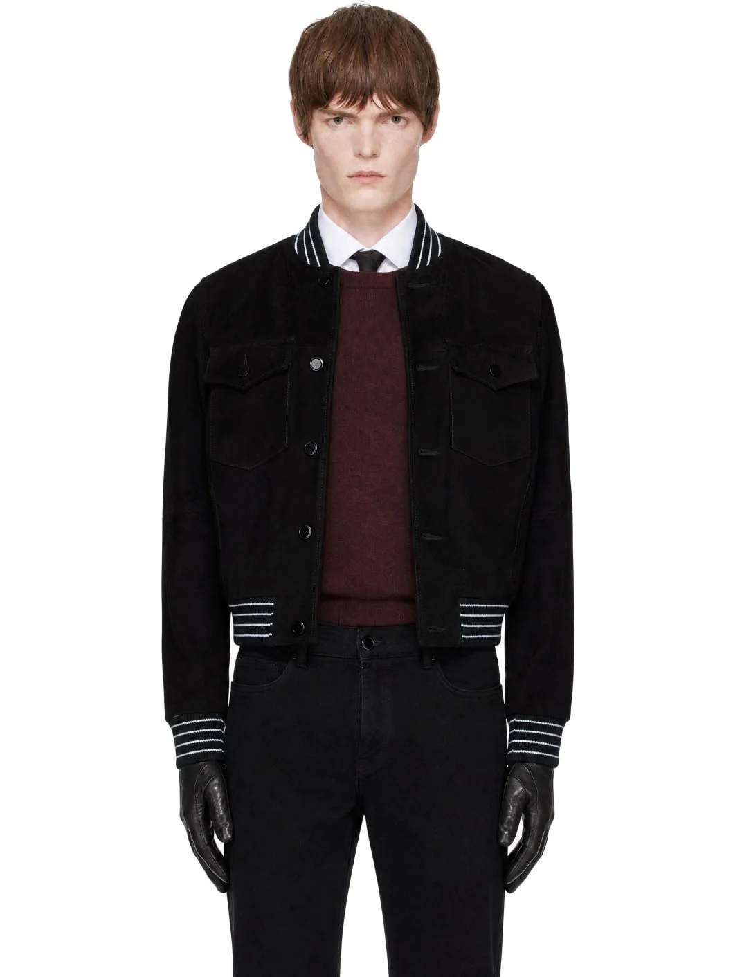 Black Suede Varsity Jacket - 1