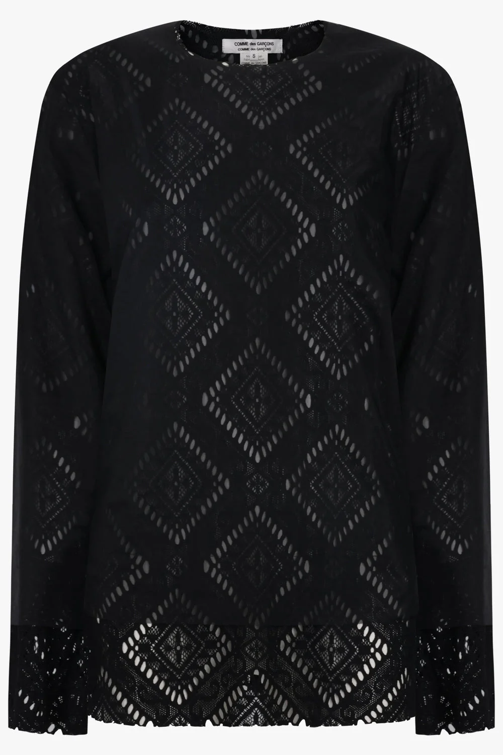 LAYERED L/S SHEER X LACE TOP | BLACK - 1