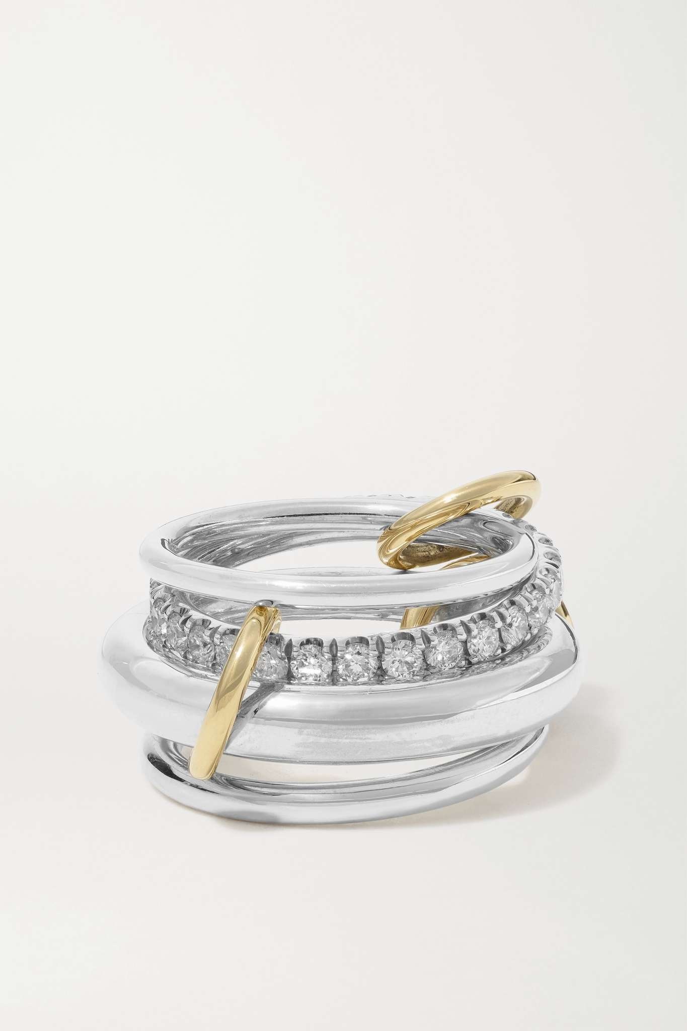 Luna set of four sterling silver and 18-karat gold diamond rings - 3