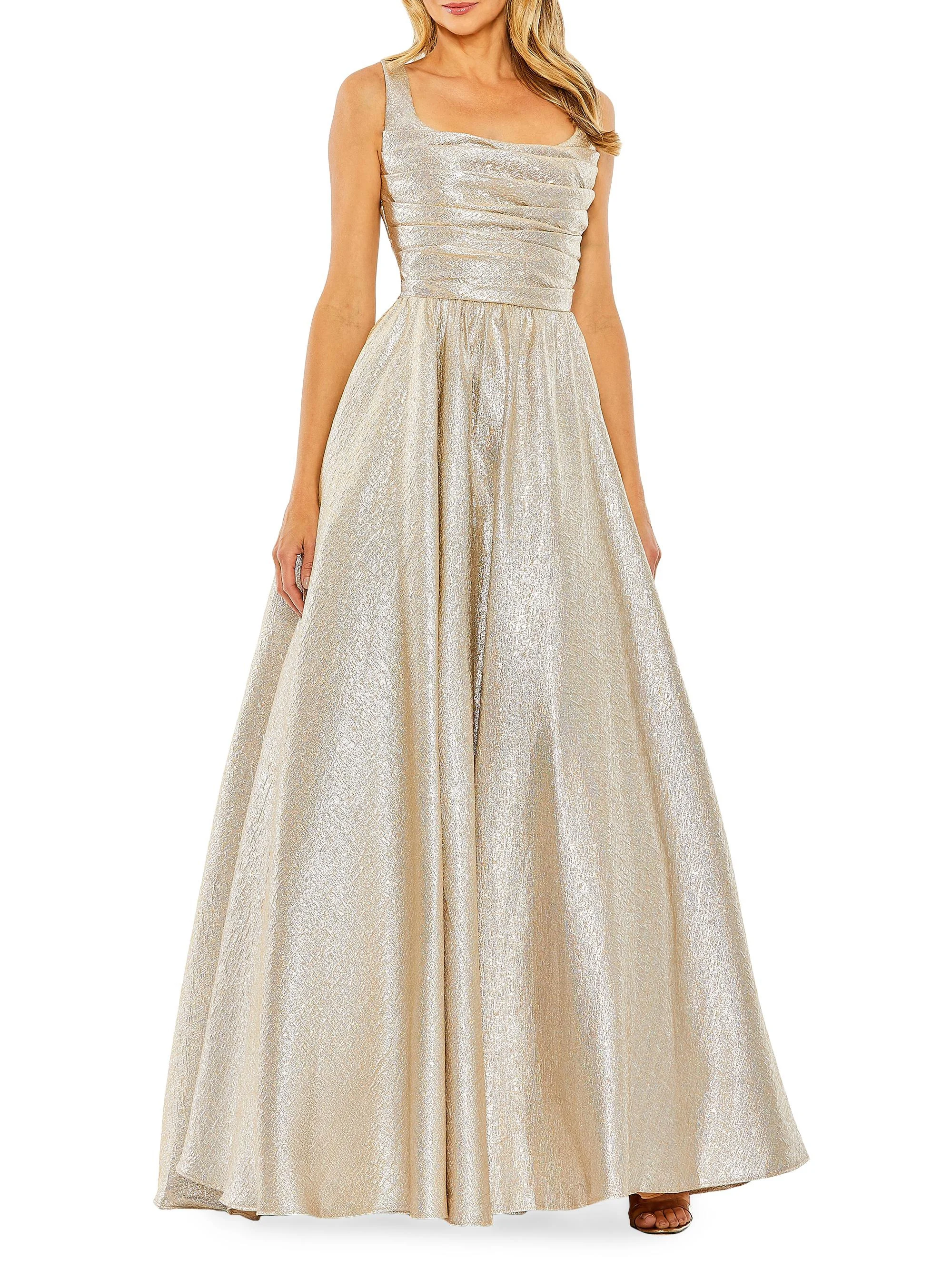 Women's Metallic Pleated Bodice Ballgown - Oyster - 1