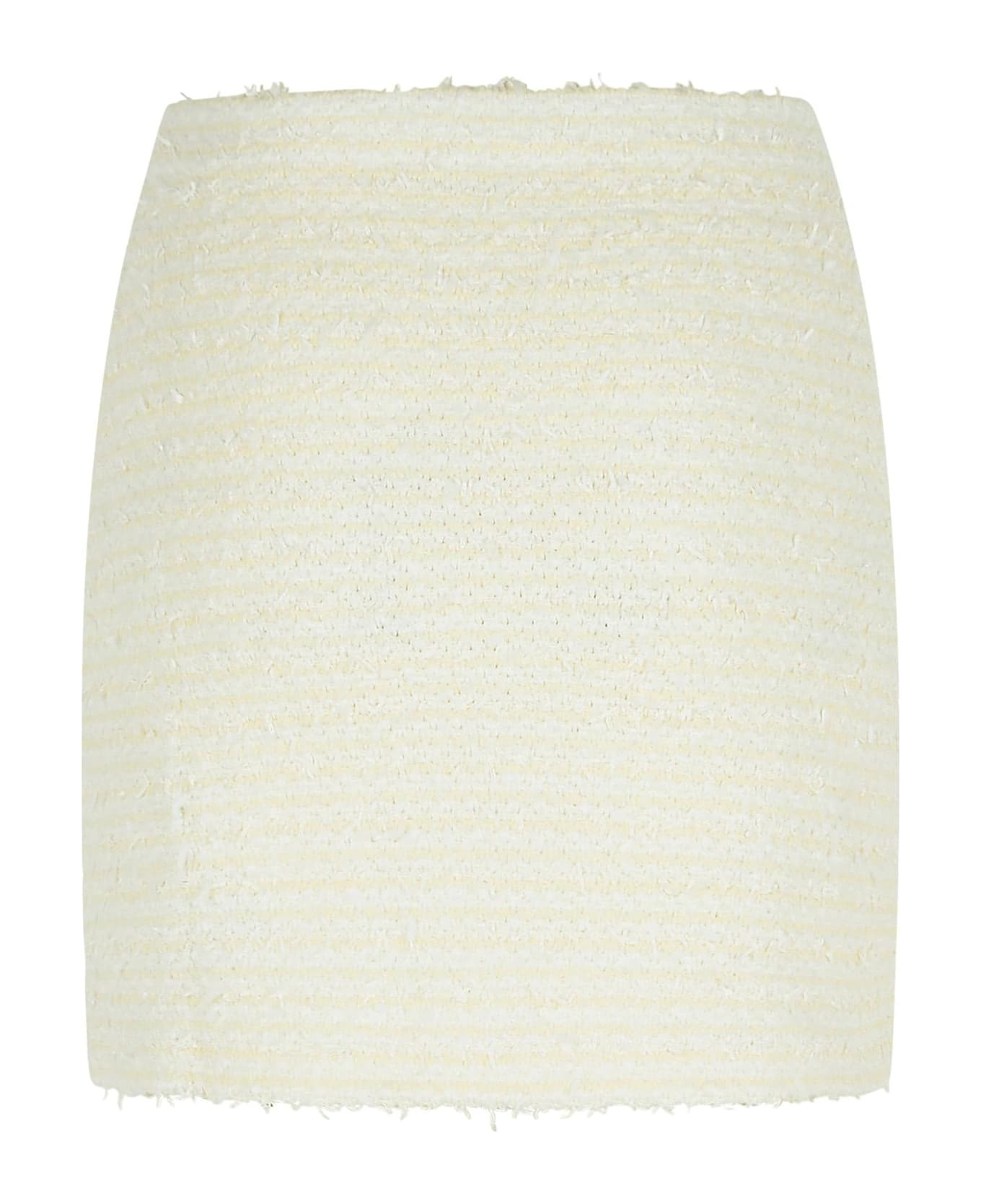 'boucle' Cream Cotton Blend Miniskirt - 3