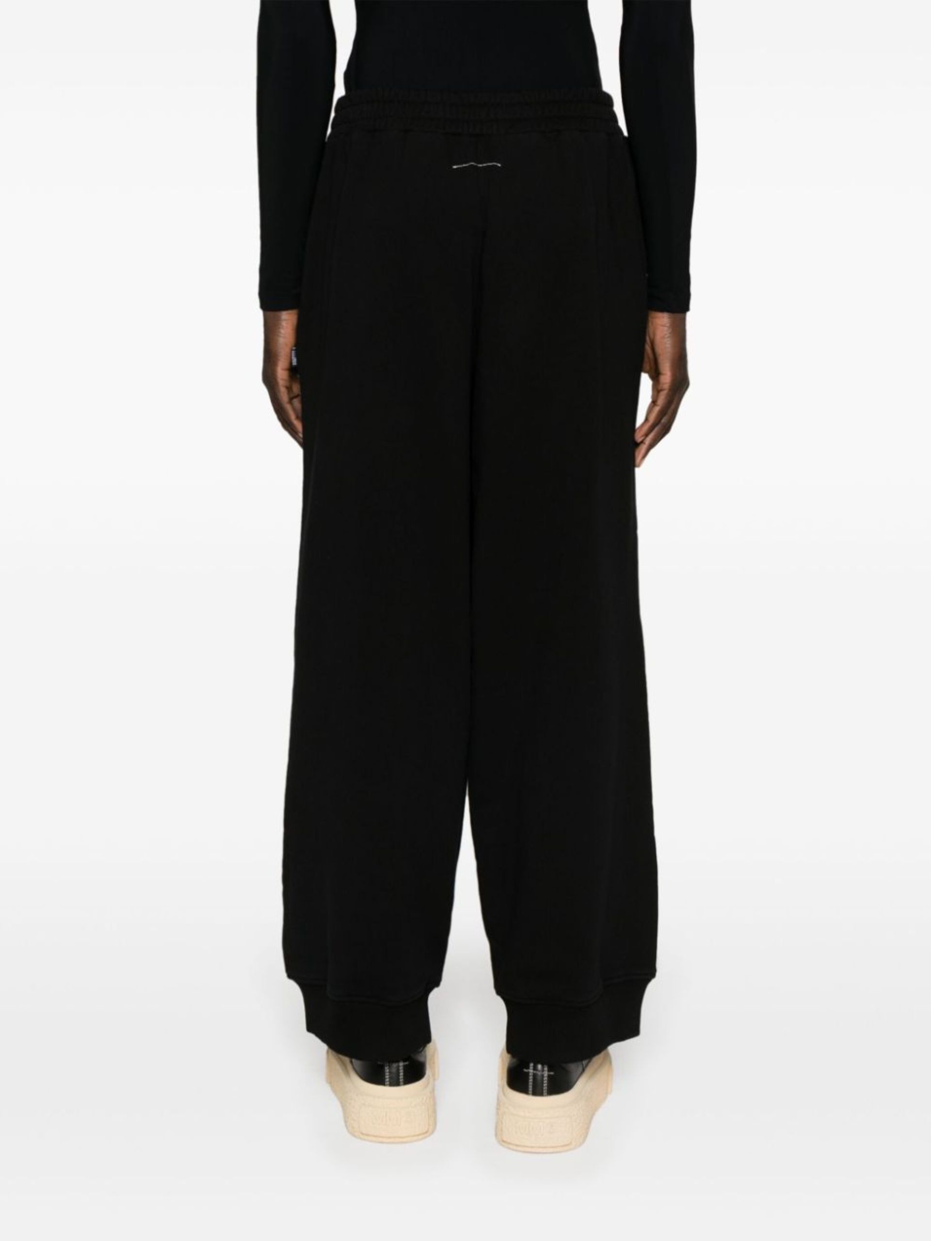 Black Wide-Leg Cotton Track Pants - 5