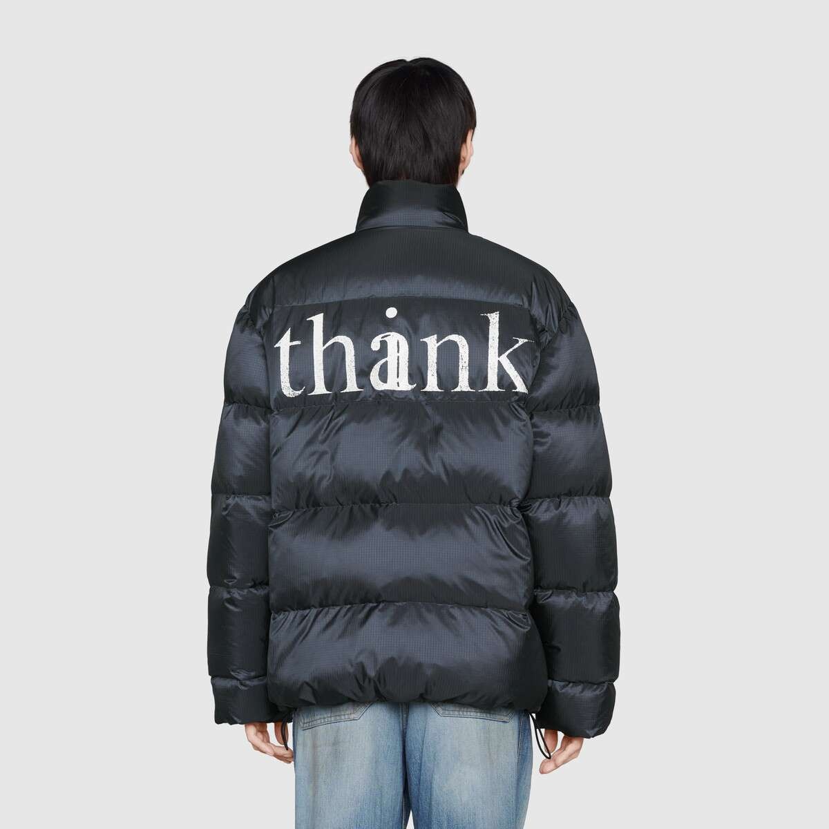 'think/thank' print nylon down jacket - 5