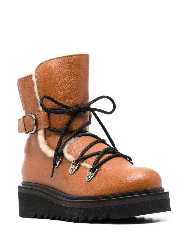 FERRAGAMO Elmo shearling-lined laced boots outlook