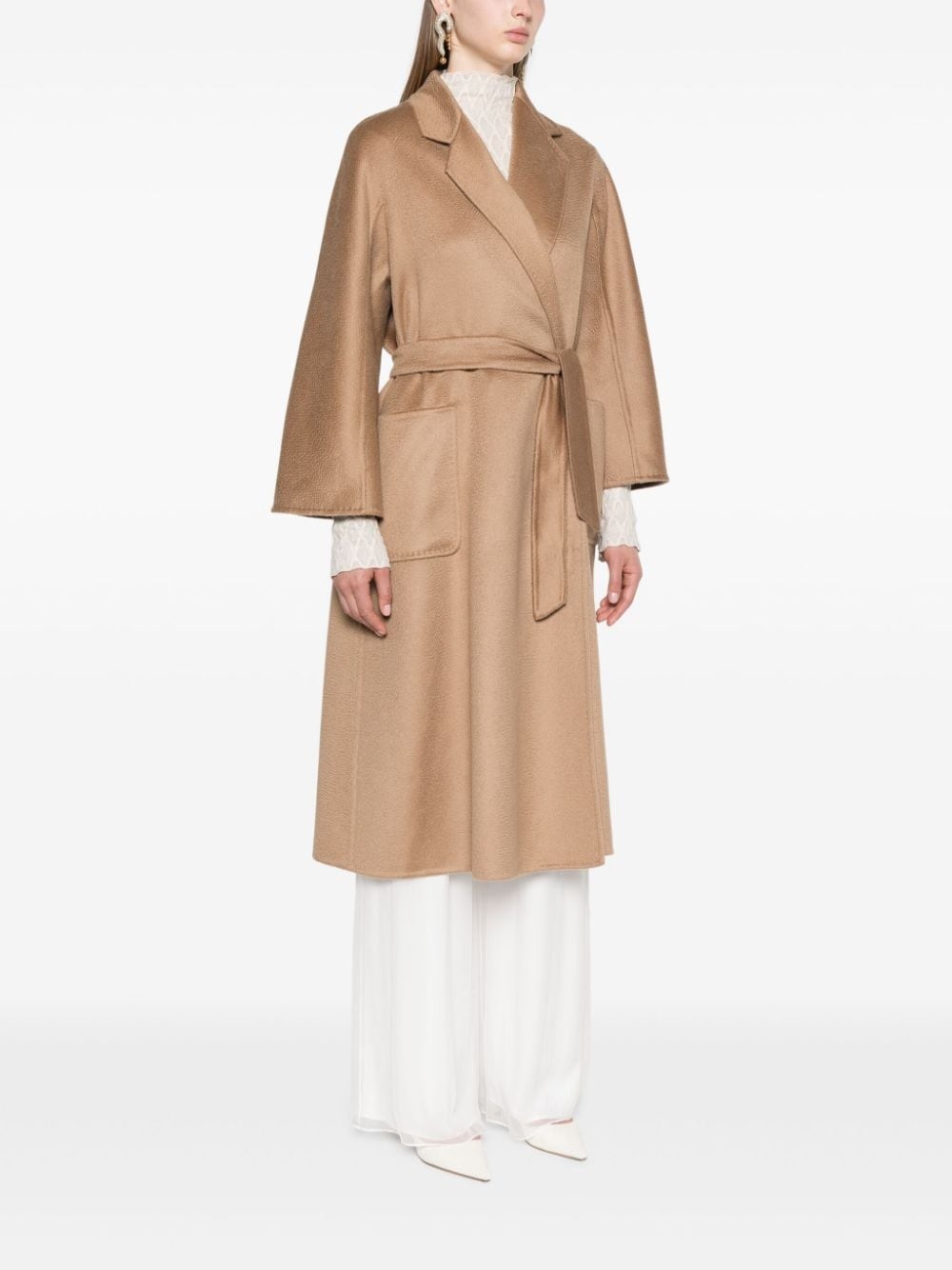 notched-lapels belted coat - 3