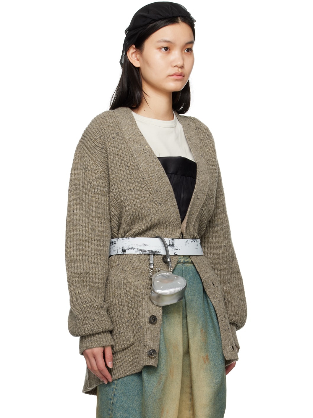 Brown Y-Neck Cardigan - 2