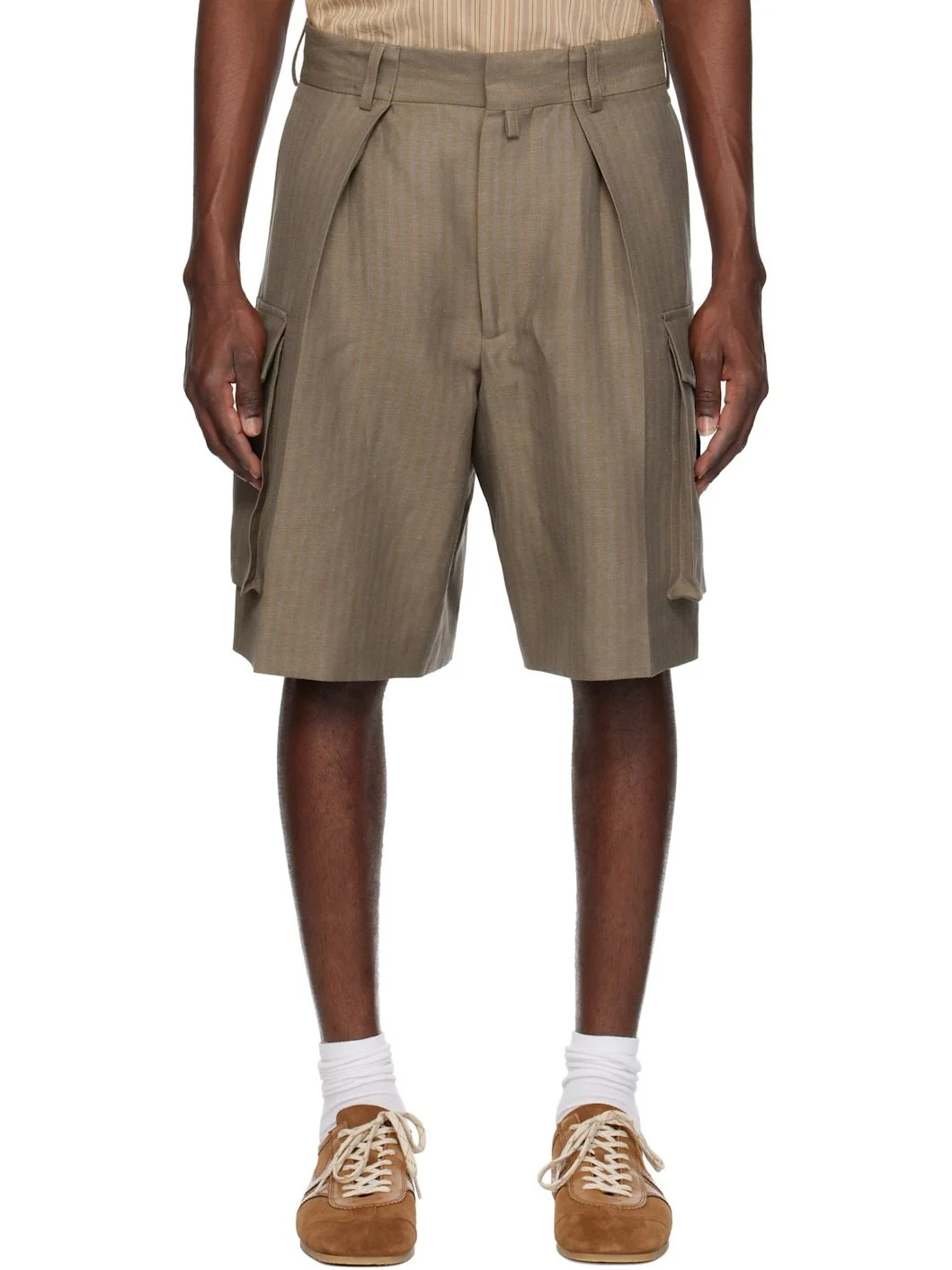 Brown Pleated Shorts - 1