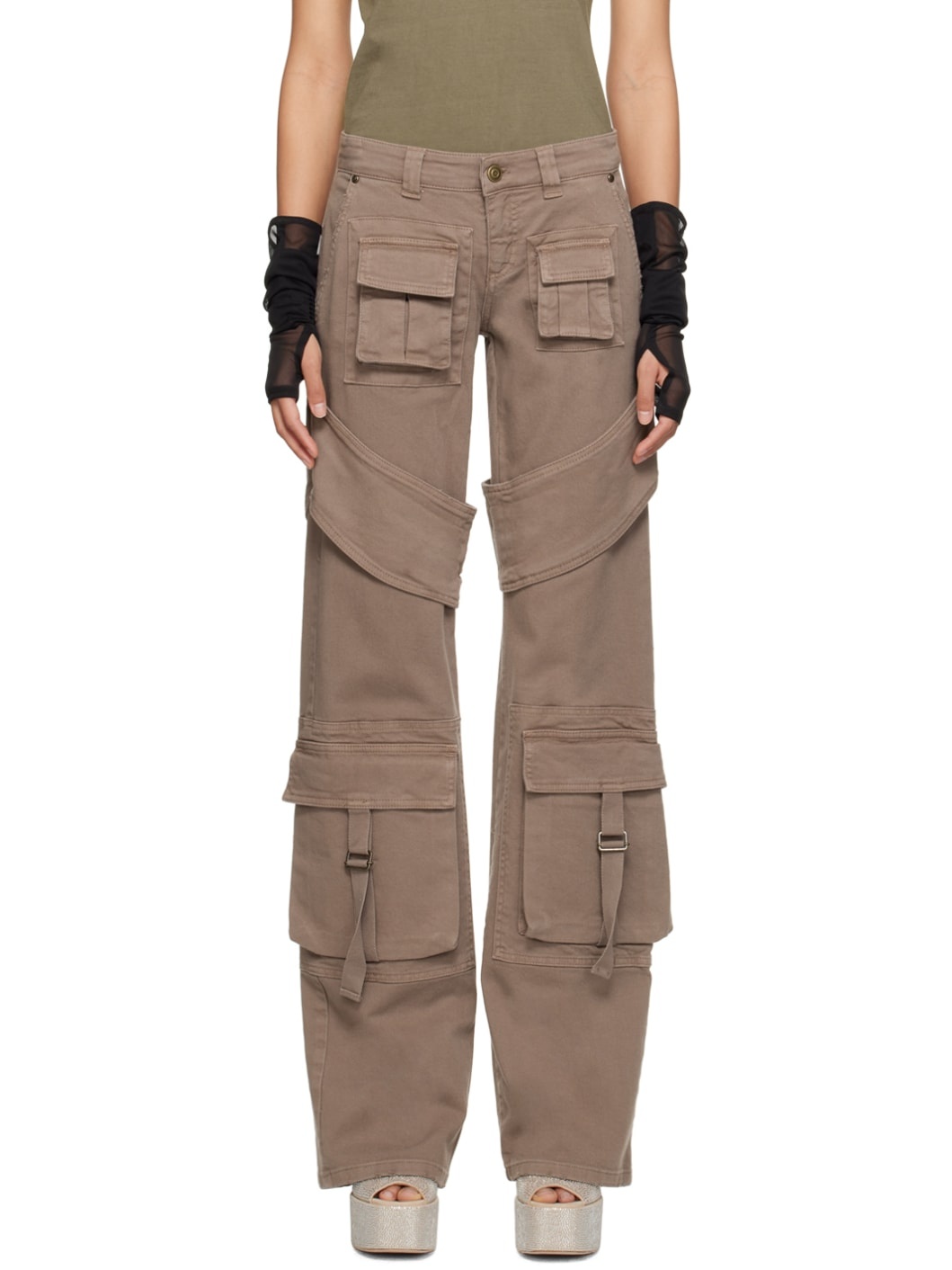 Taupe Denim Cargo Pants - 1