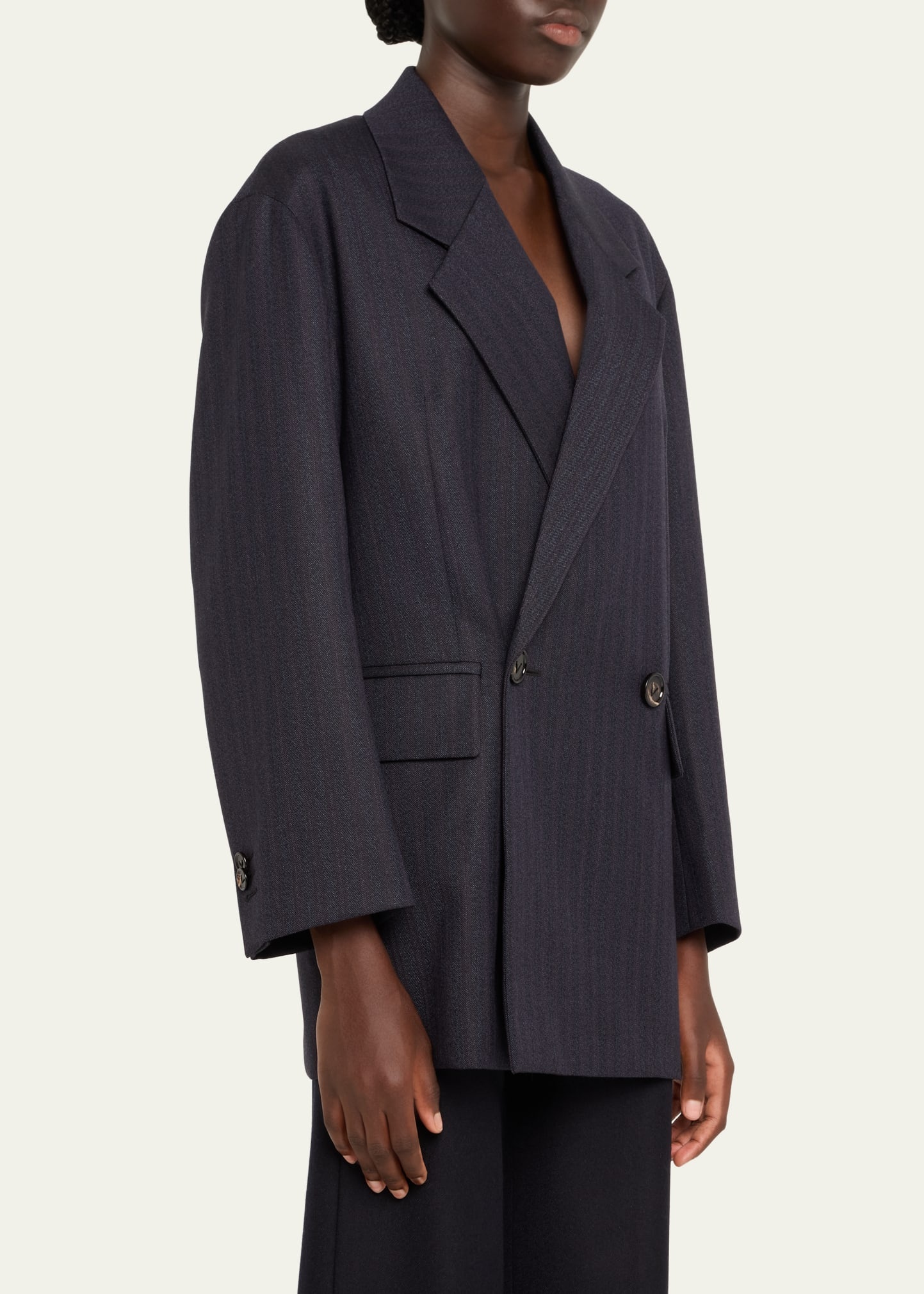 Subtle Stripe Double-Breasted Wool Jacket - 4