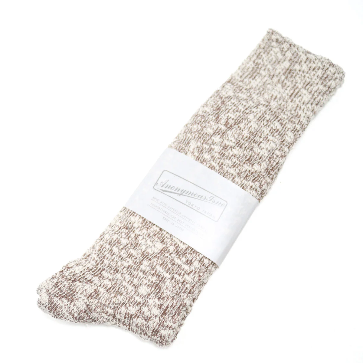 Light Weight Slub Crew Sock Beige - 1