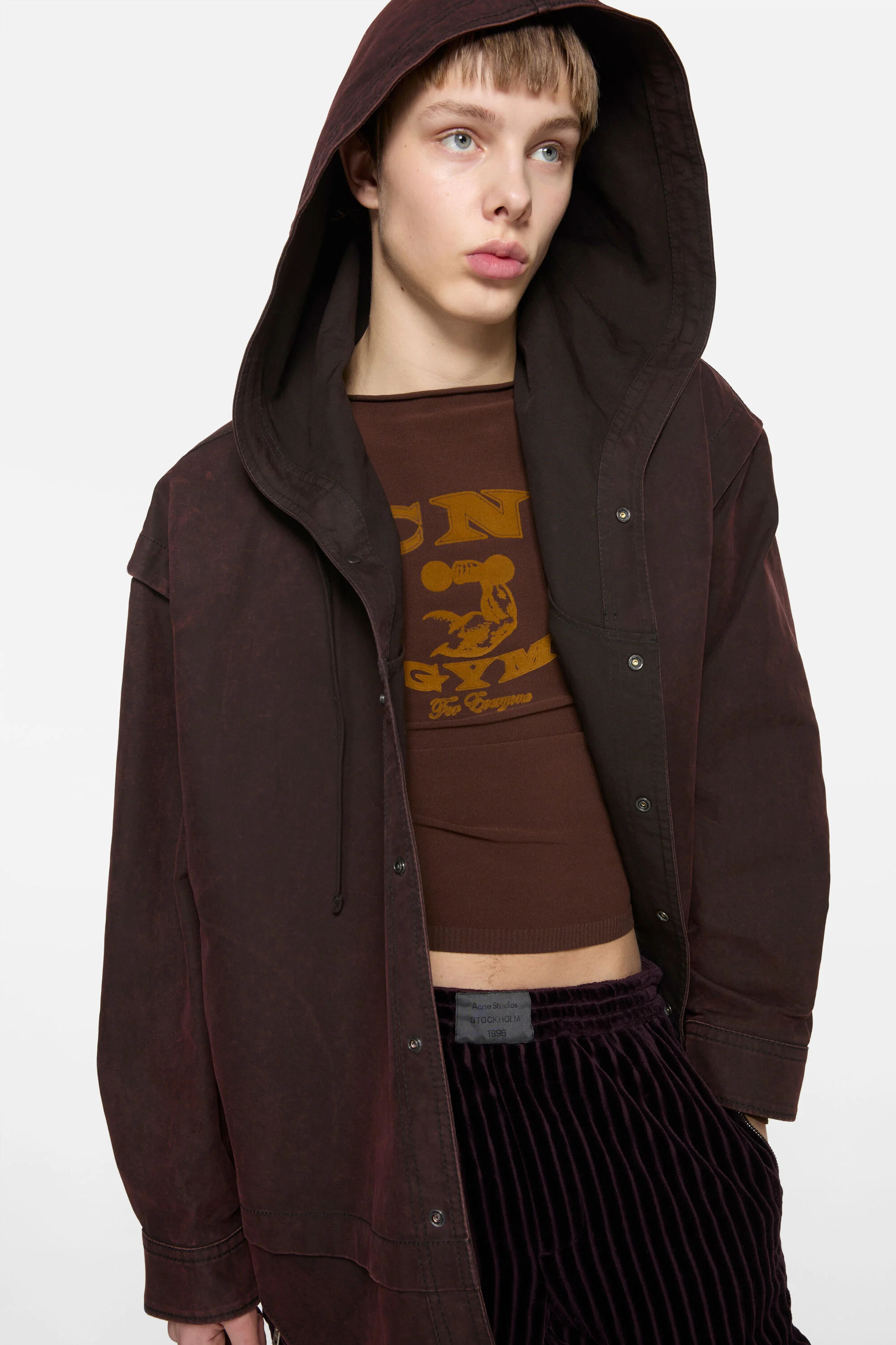 Layered hooded jacket - Burgundy - 4