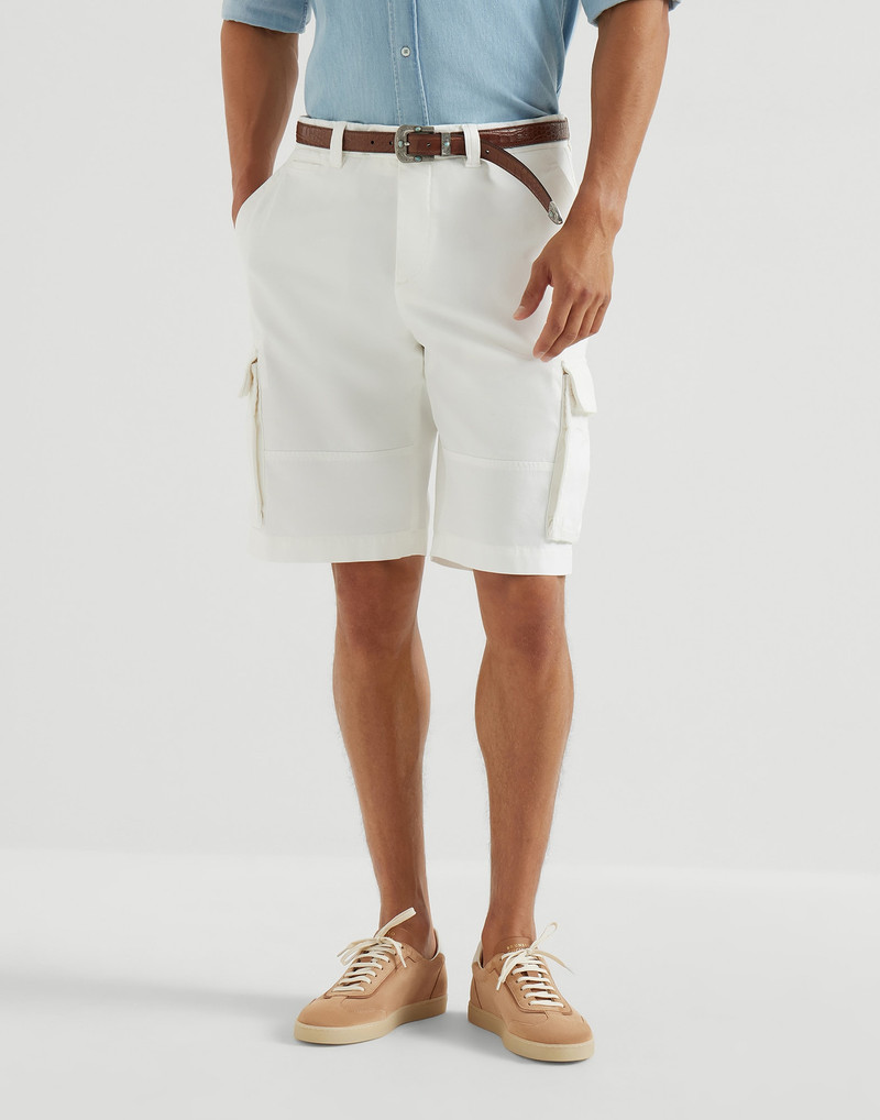 Garment-dyed Bermuda shorts in twisted cotton gabardine with cargo pockets 2