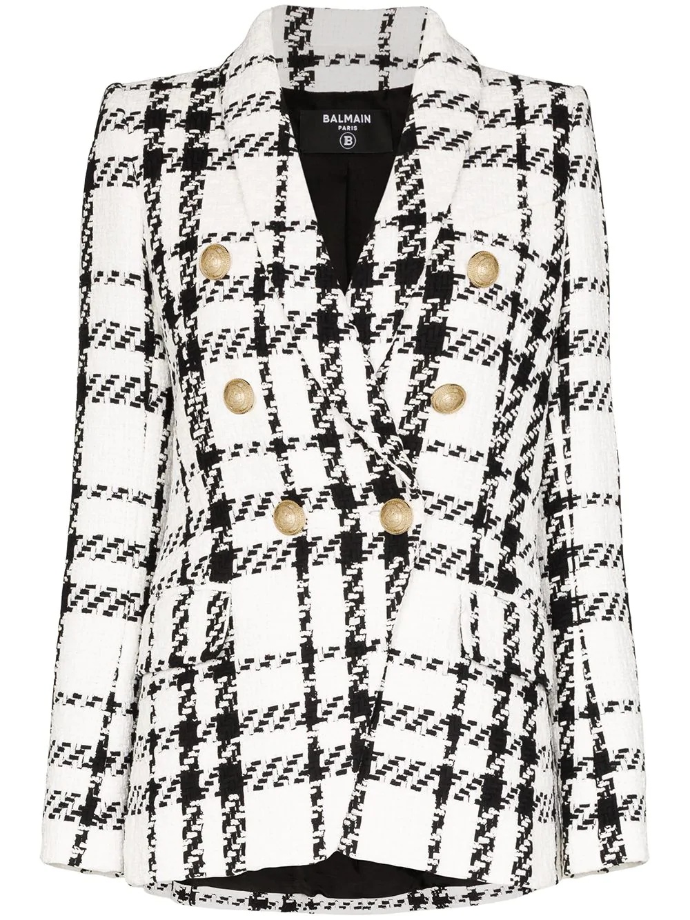 double-breasted checked tweed blazer - 1