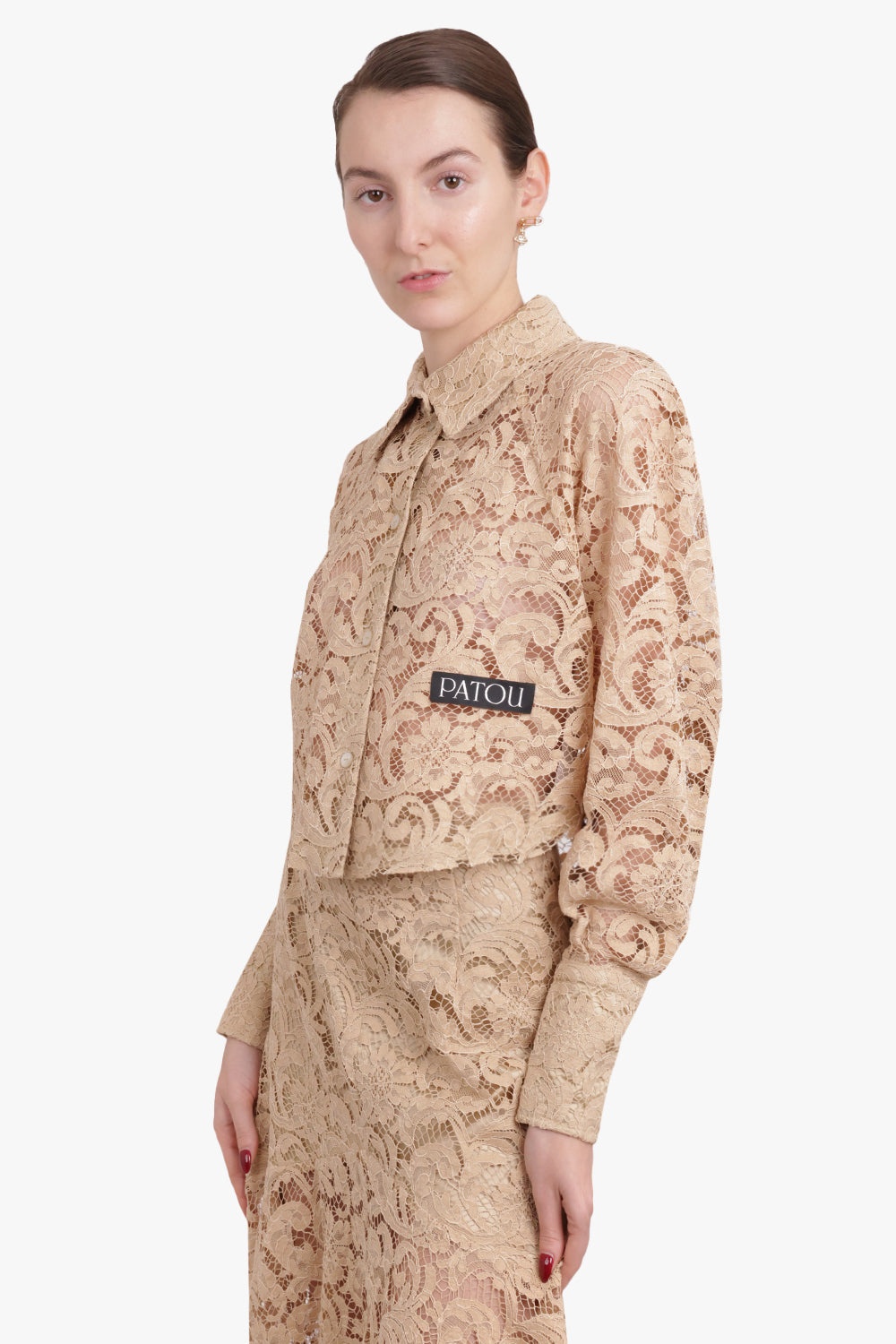 LACE CROPPED L/S SHIRT | SAND BEIGE - 2