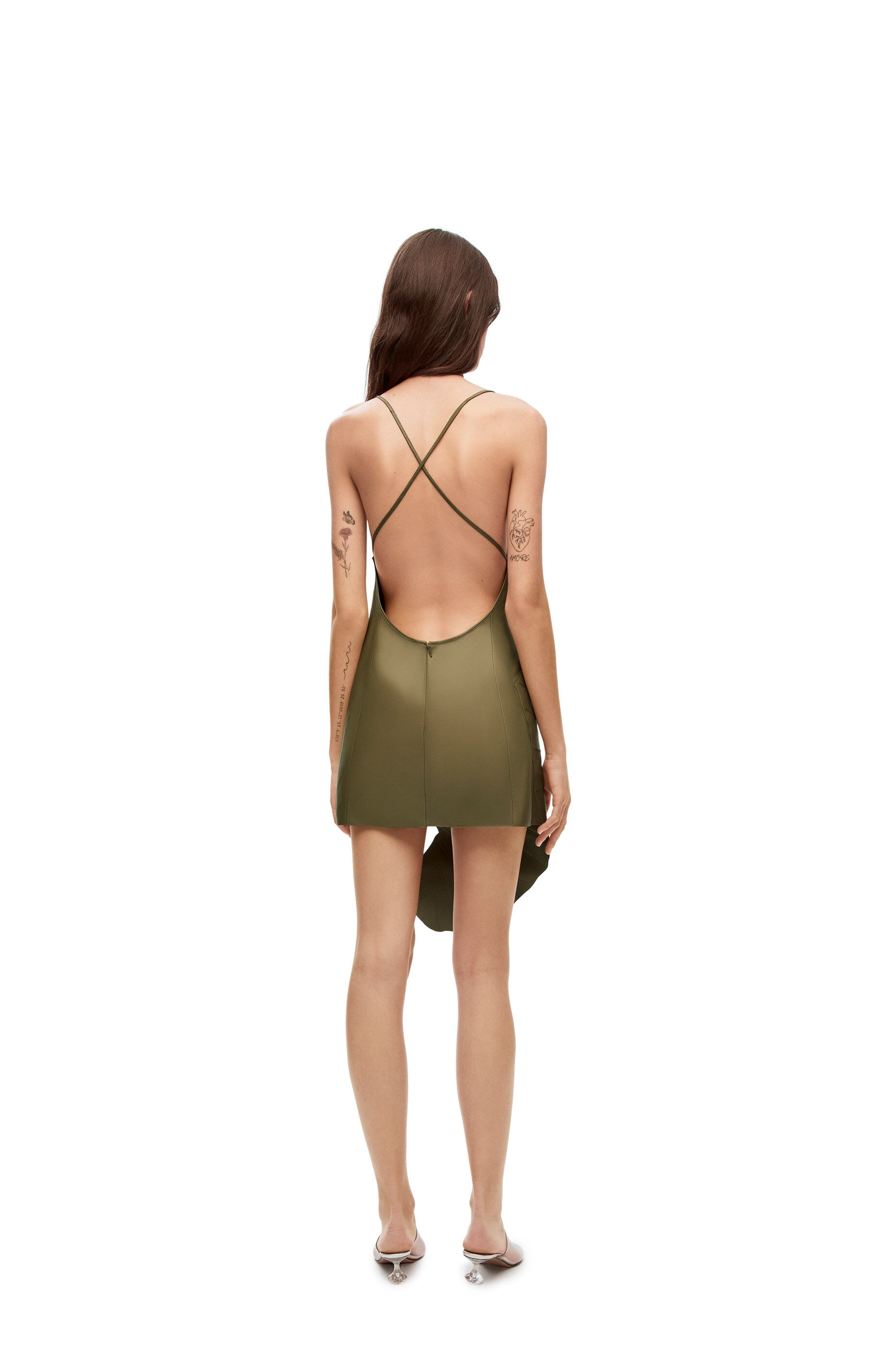 Leaf intarsia dress in nappa - 3
