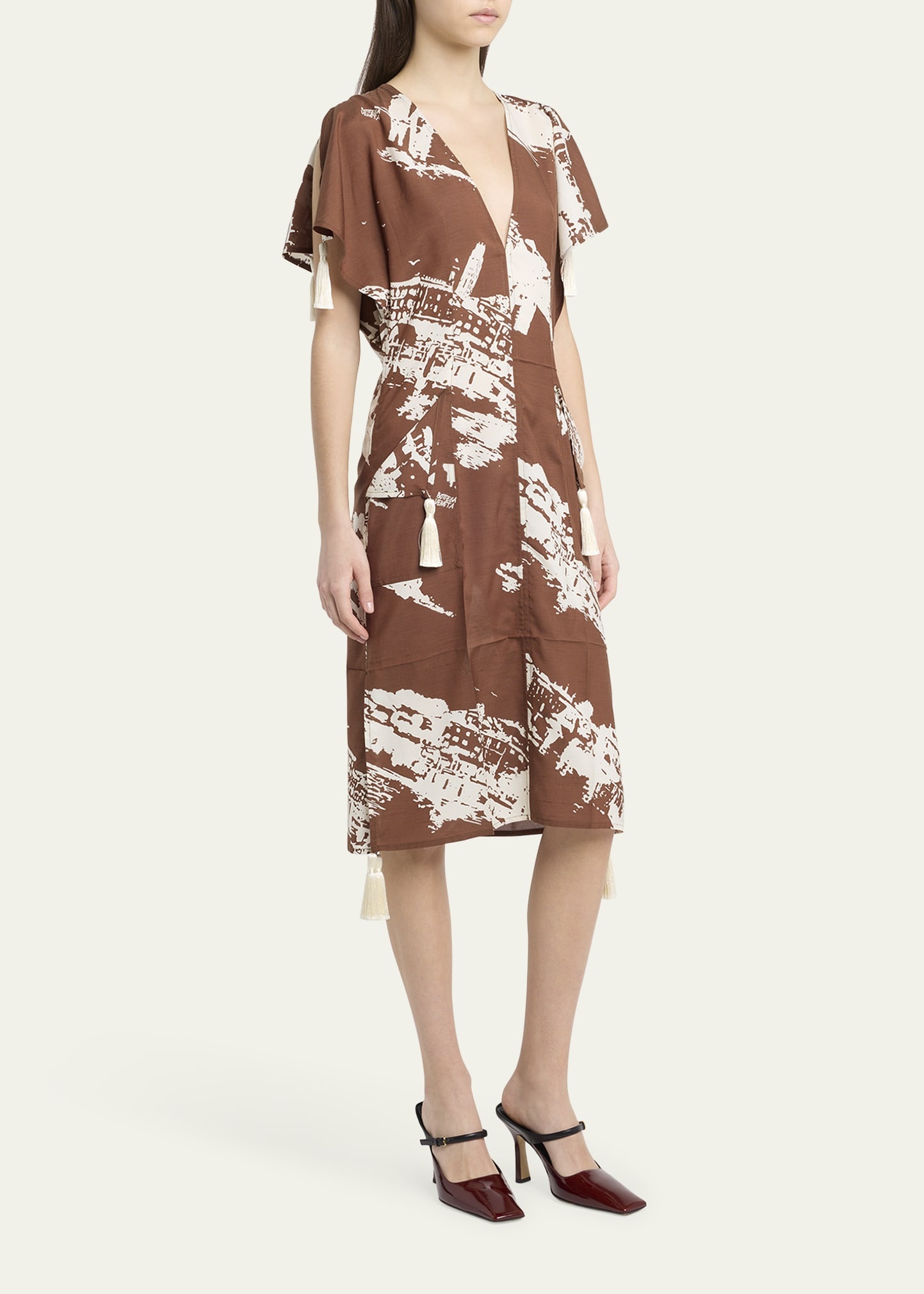 Italian Postcard Silk Shantung Short-Sleeve Dress - 4