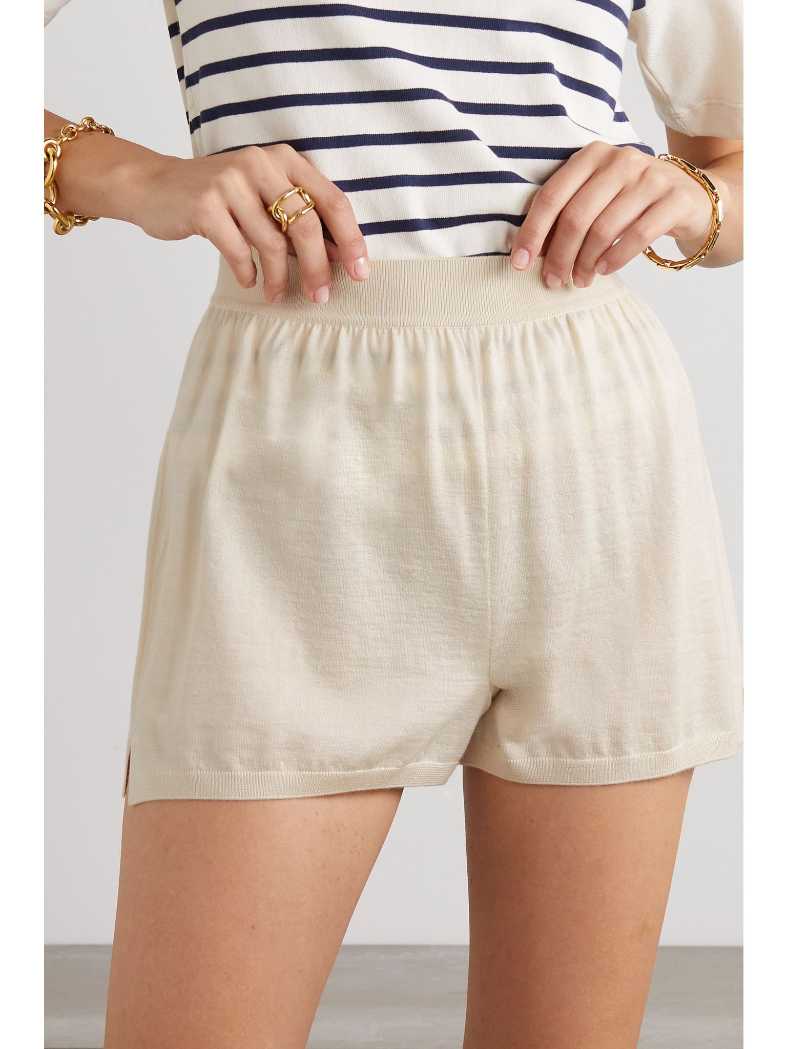Cashmere and silk-blend shorts White - 3