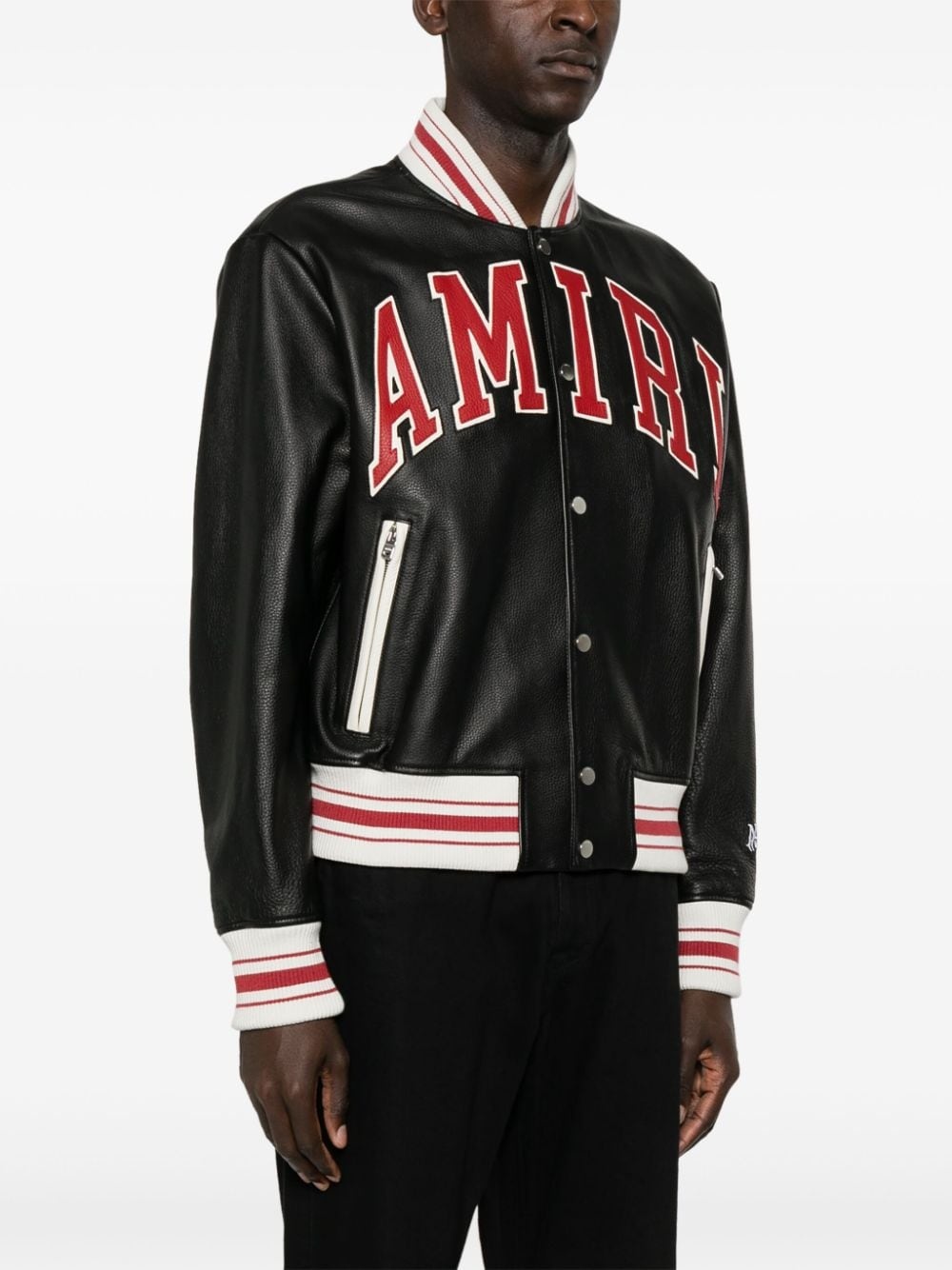 AMIRI logo-appliquÃ© leather bomber jacket | farfetch