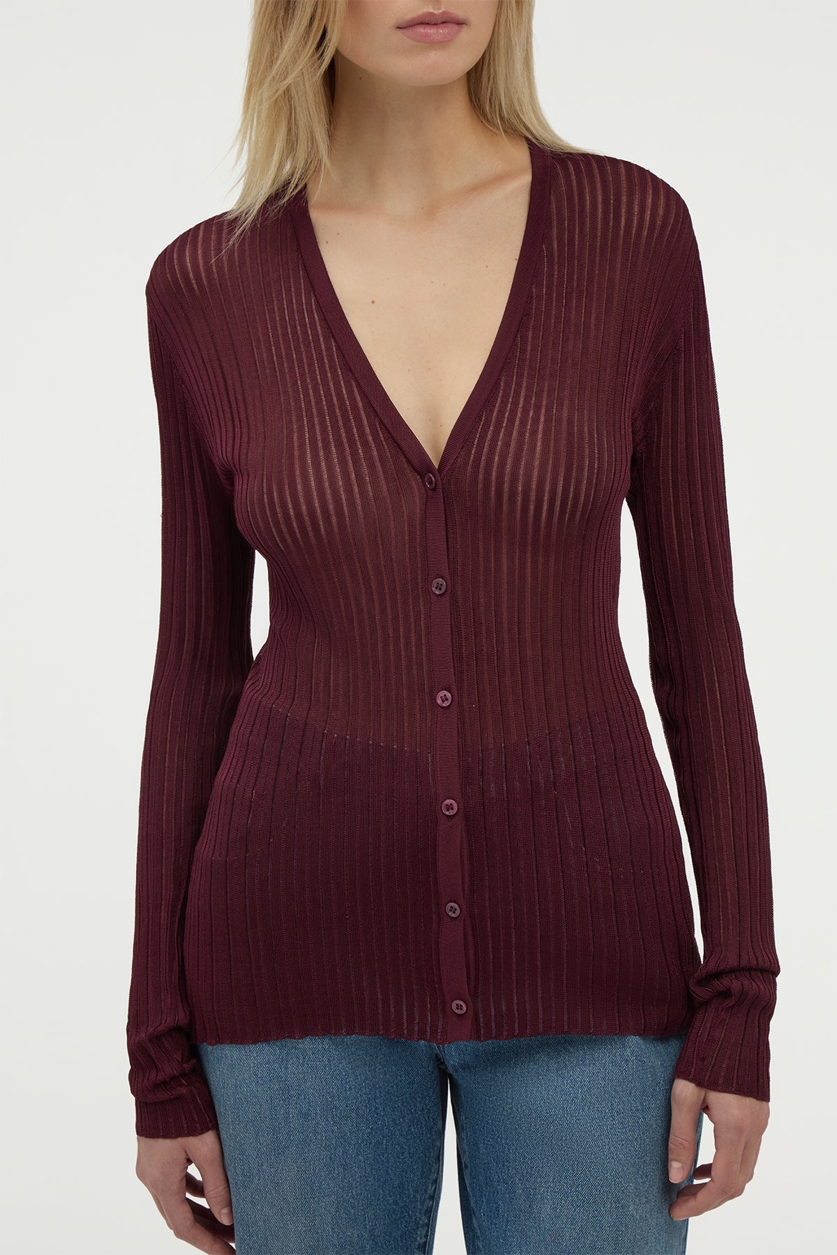 Duffy Knit Cardigan in Bordeaux Silk - 2