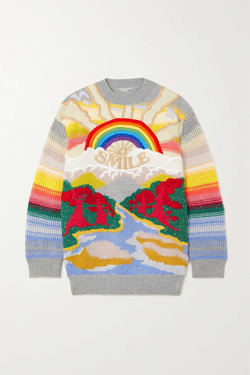 Festive Smile embroidered intarsia wool-blend sweater - 1
