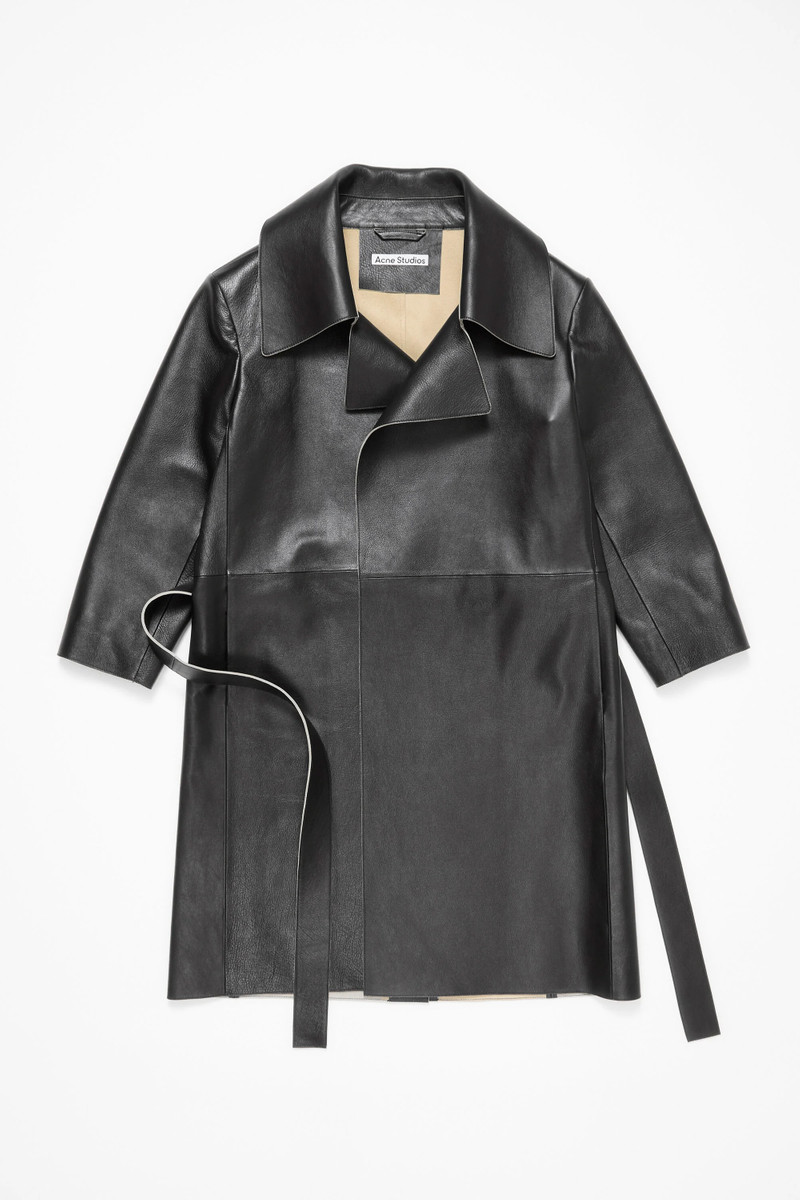 Double-breasted leather coat - Black - 1