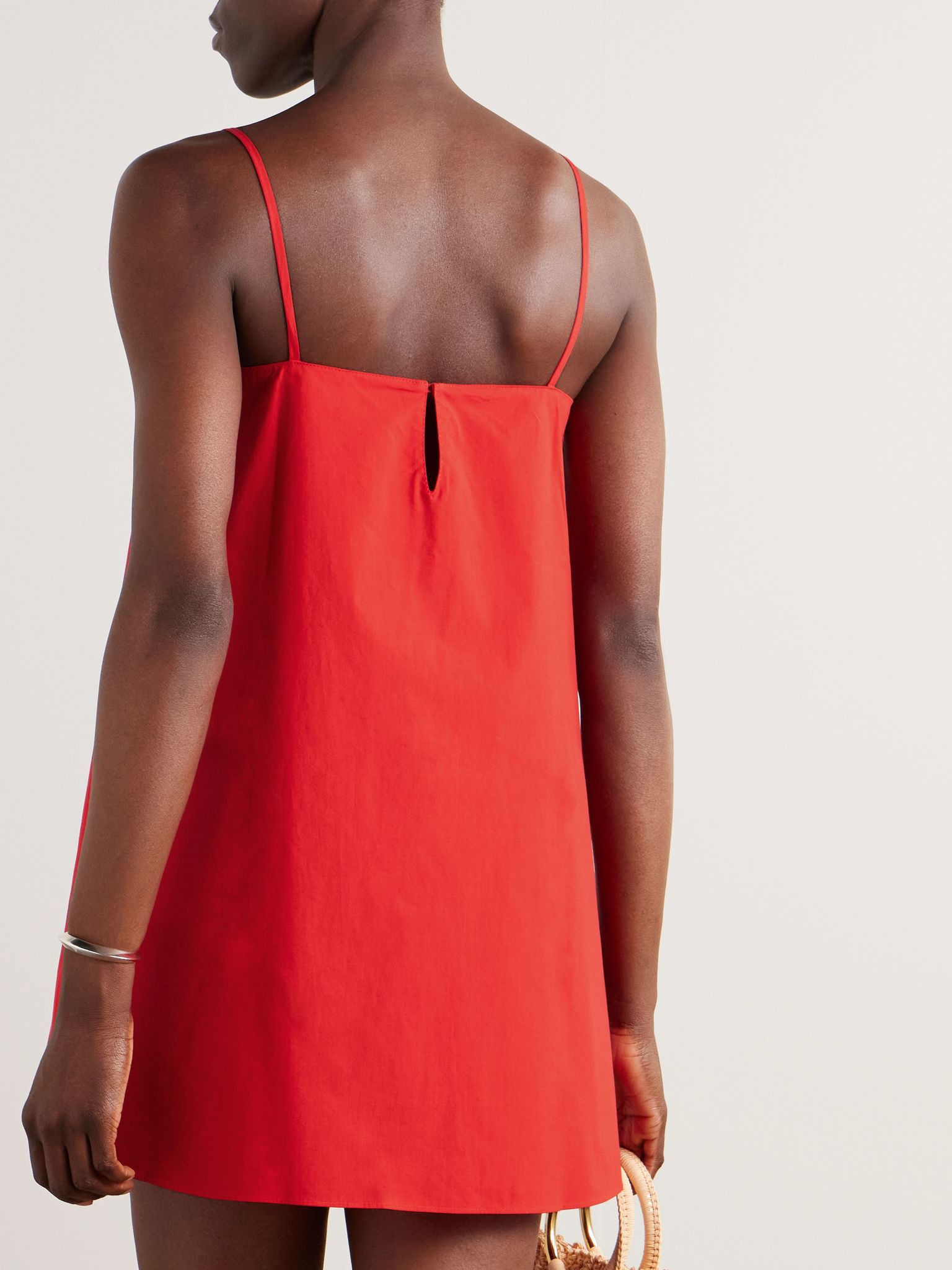 Cami organic cotton-poplin mini dress Red - 3