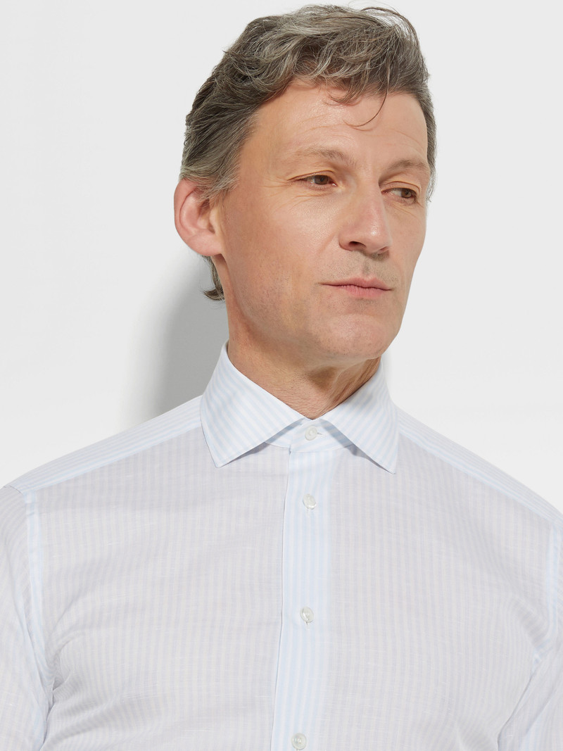 ZEGNA LIGHT BLUE AND WHITE STRIPED CENTOVENTIMILA COTTON AND LINEN SHIRT outlook