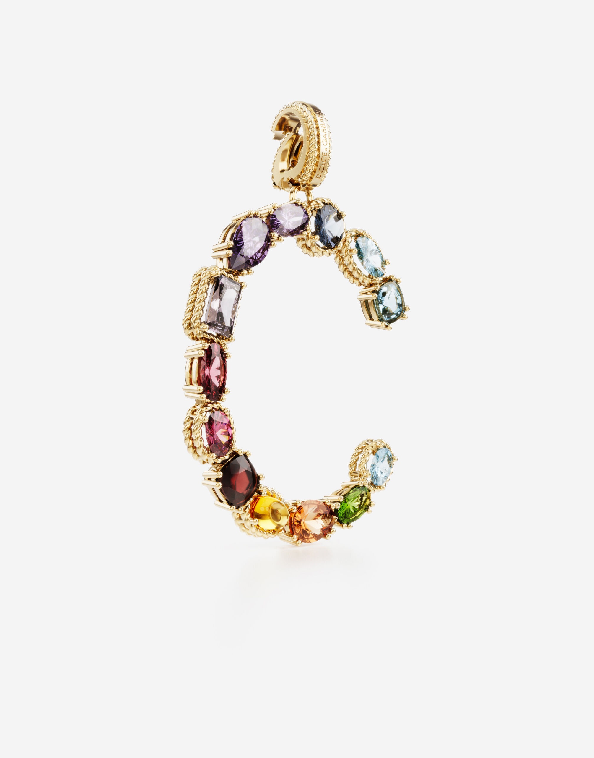Charm C Lettering 18-carat yellow gold and multicolored gems - 2
