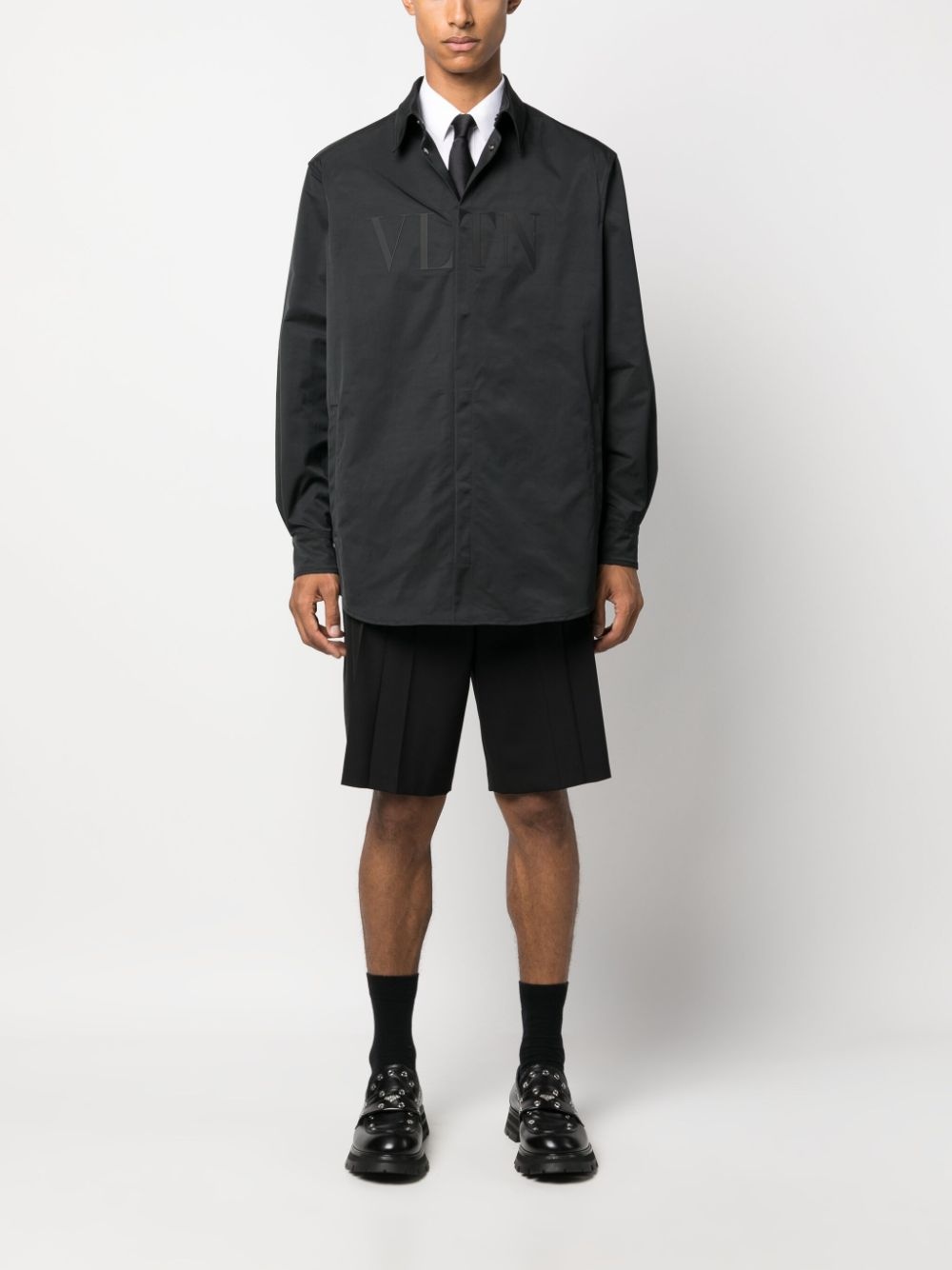 VLTN-patch concealed placket shirt - 2