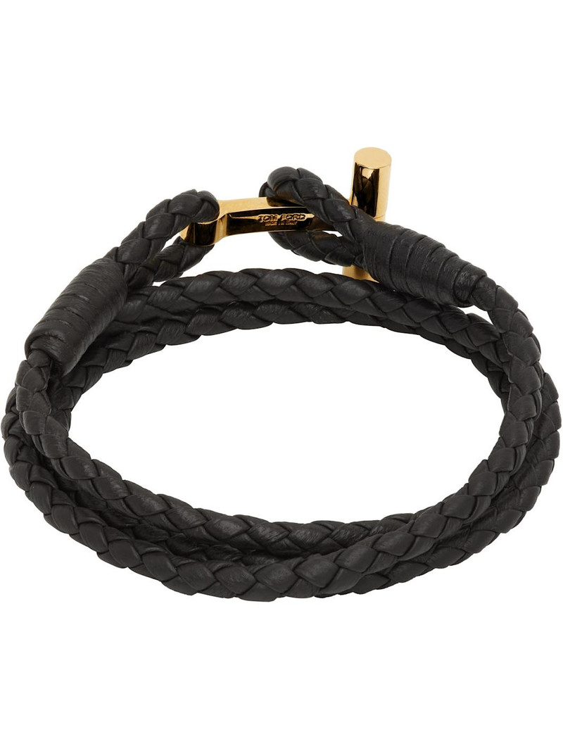TOM FORD Braided Leather T Bracelet outlook